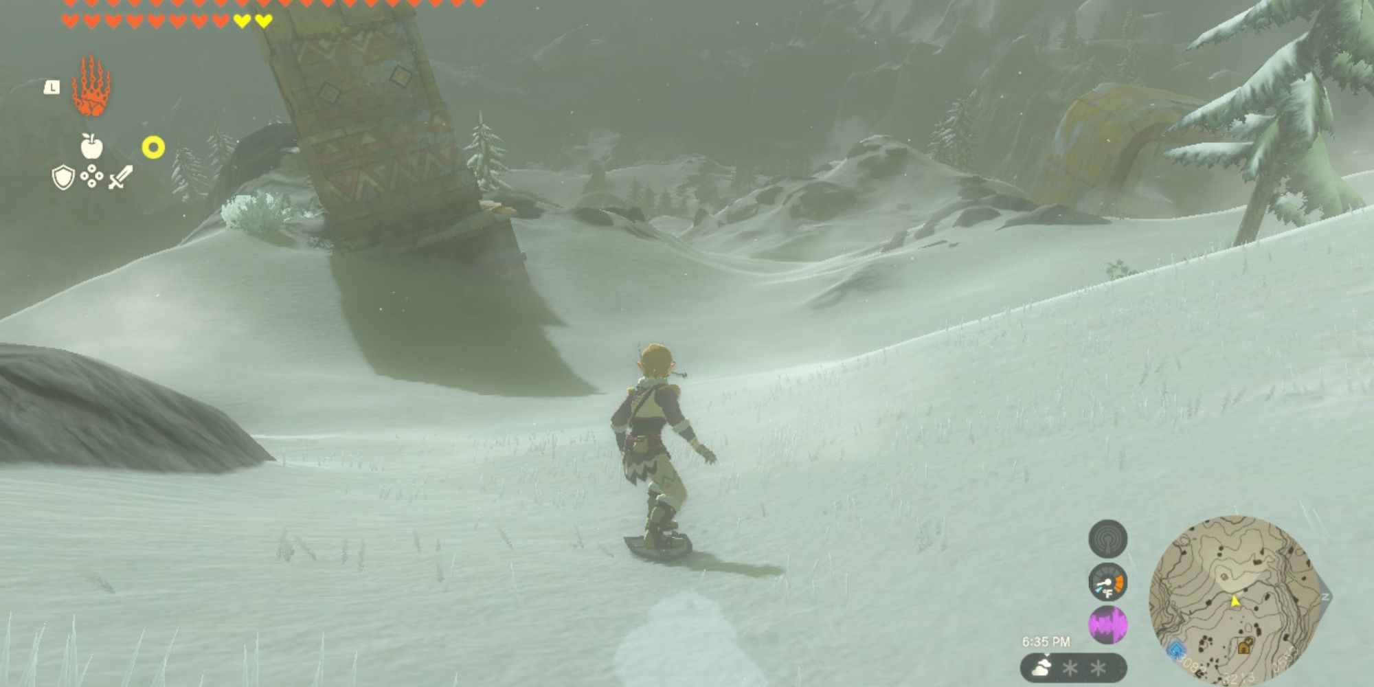 The Legend of Zelda Tears of the Kingdom Link Shield Surfing from Selmie's Spot on Hebra Mountain