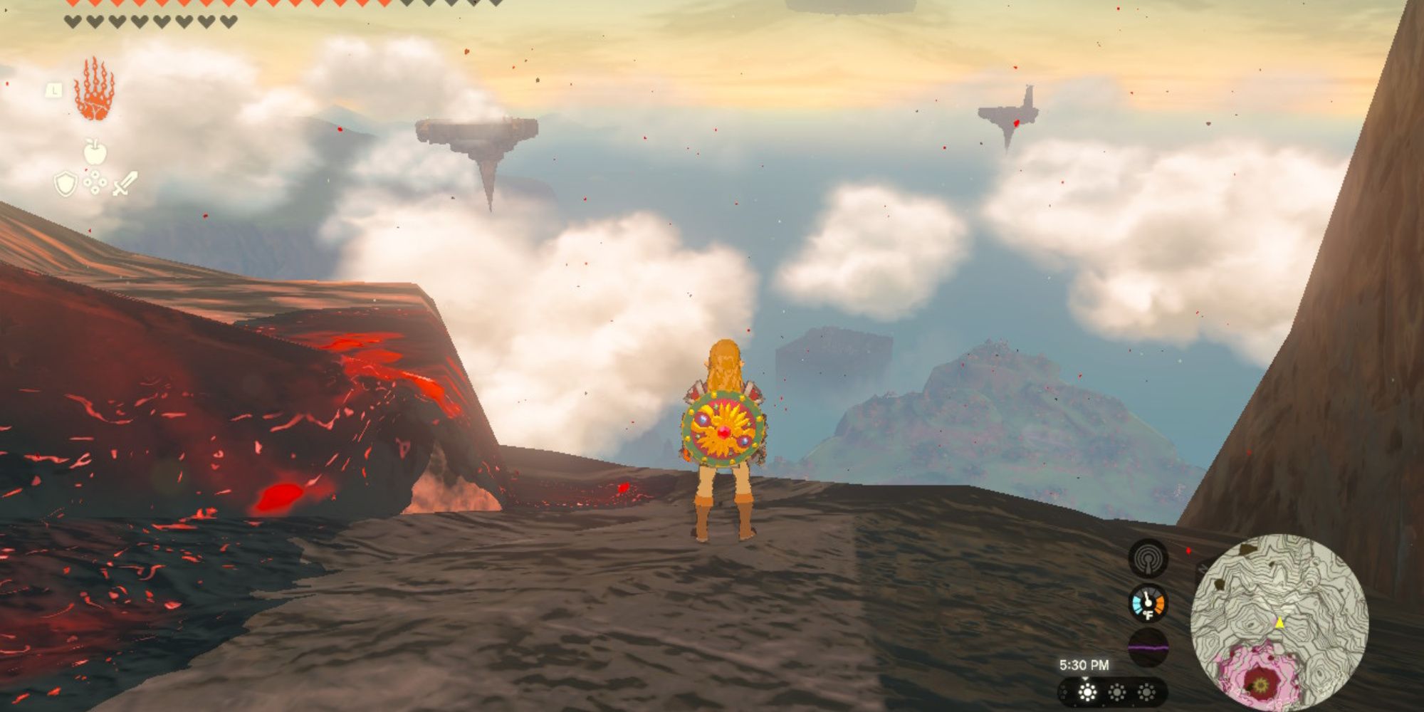 The Legend of Zelda Tears of the Kingdom Link Shield Surfing from the top of Death Mountain