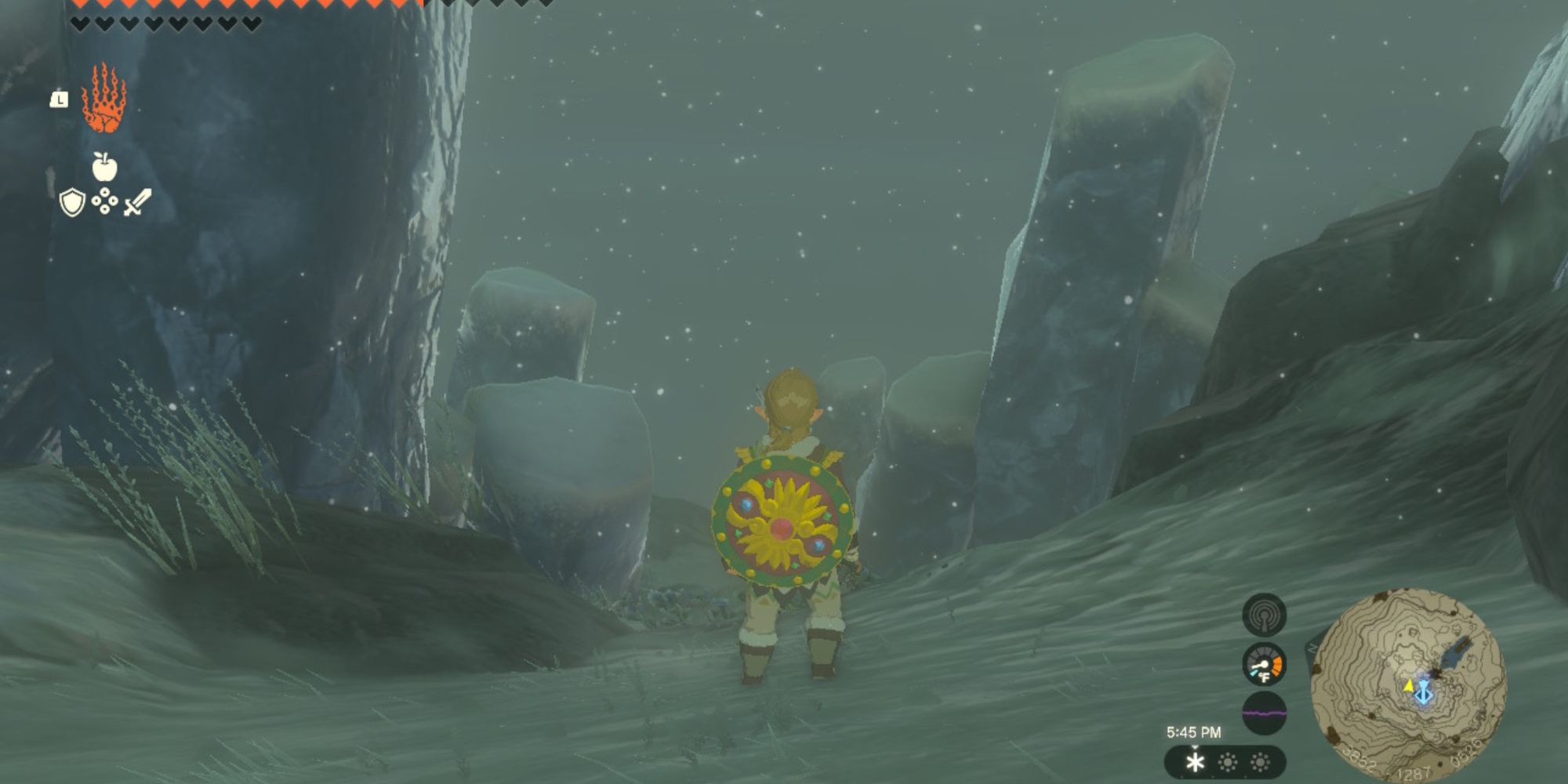 The Legend of Zelda Tears of the Kingdom Link Shield Surfing from the top of Mount Lanayru
