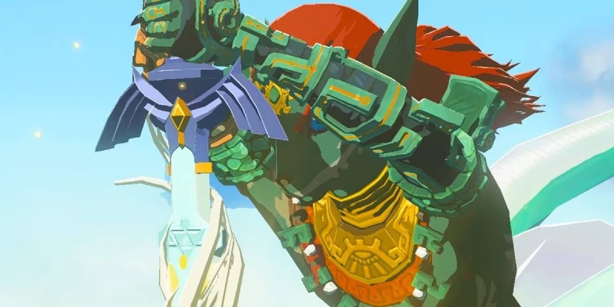 The Ancient Hero pulling the Master Sword from the head of the Dragon of Light