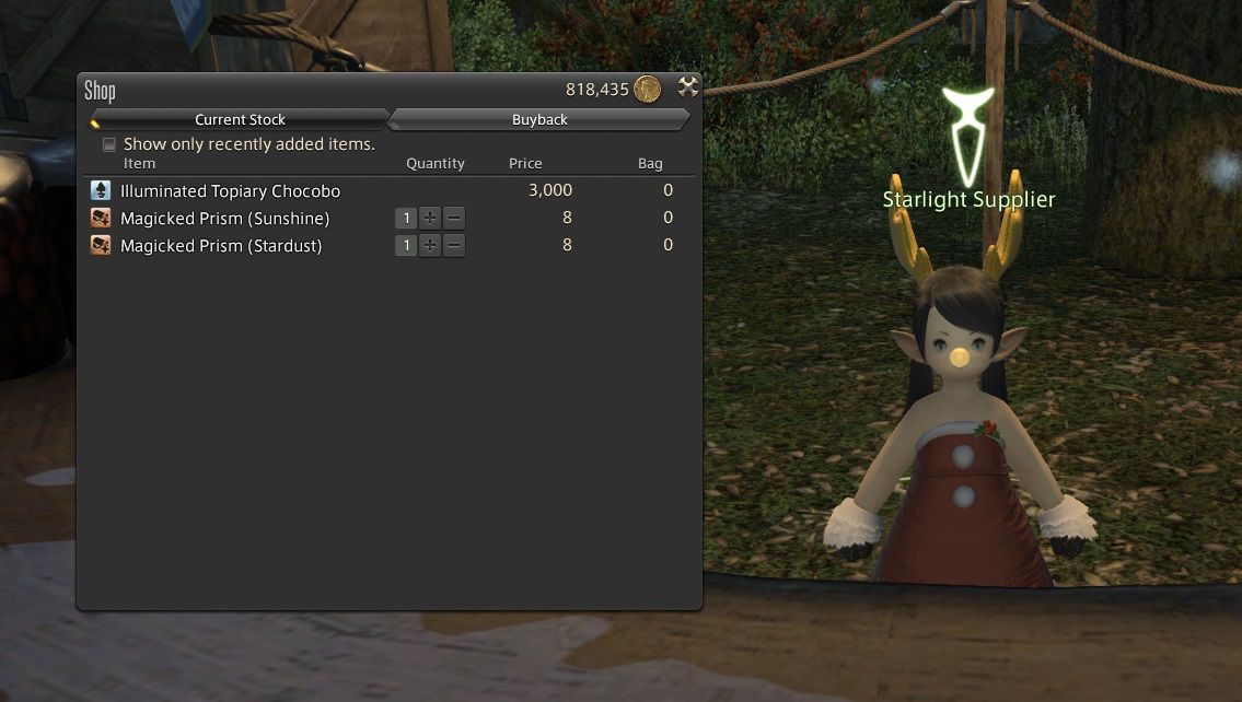 The Starlight Supplier and her wares in Final Fantasy 14.