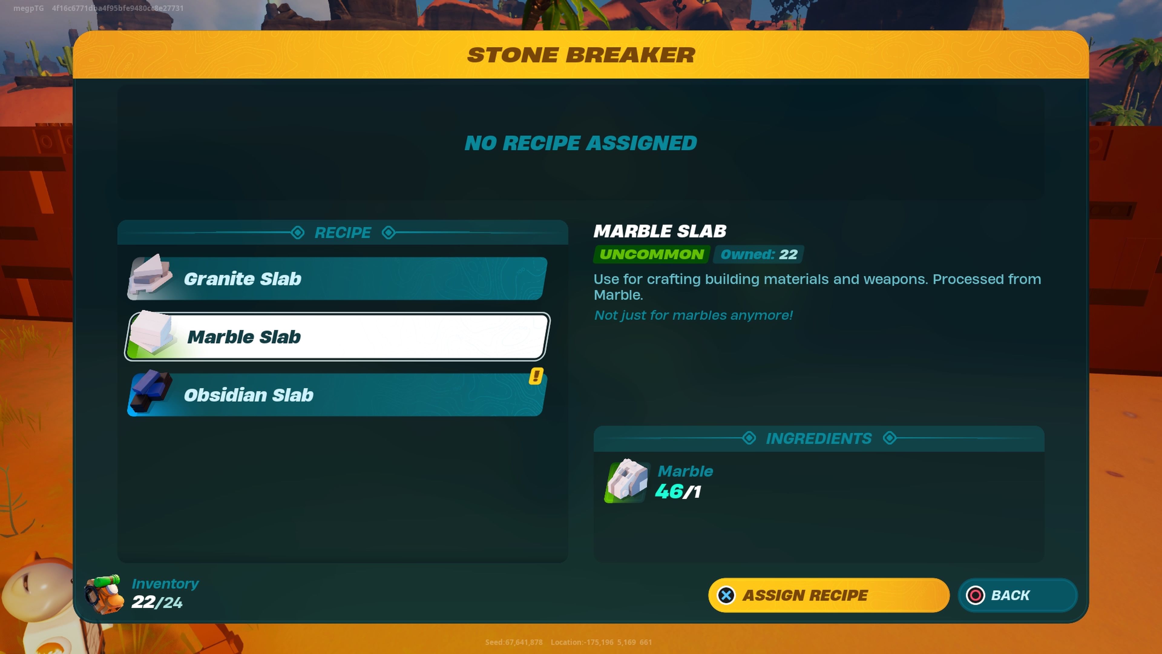 The Stone Breaker menu in Lego Fortnite.
