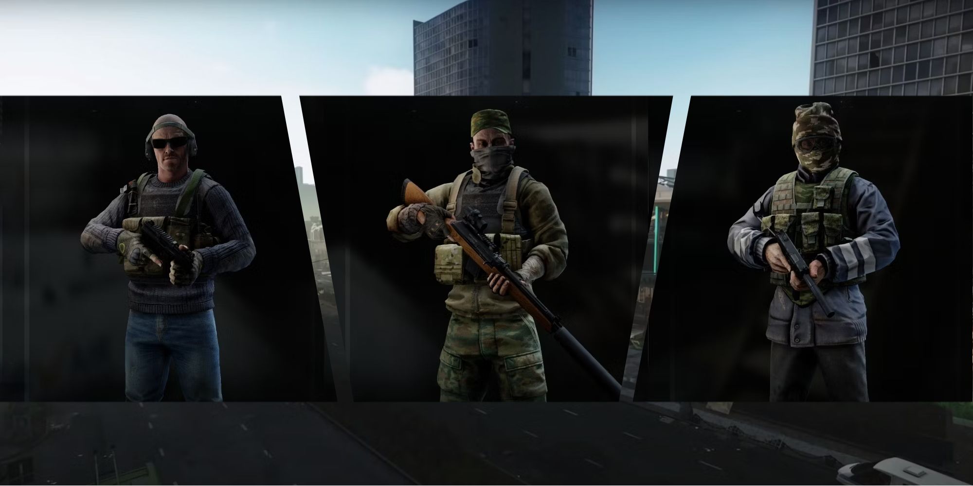three starter presets over the streets map in Escape from Tarkov Arena