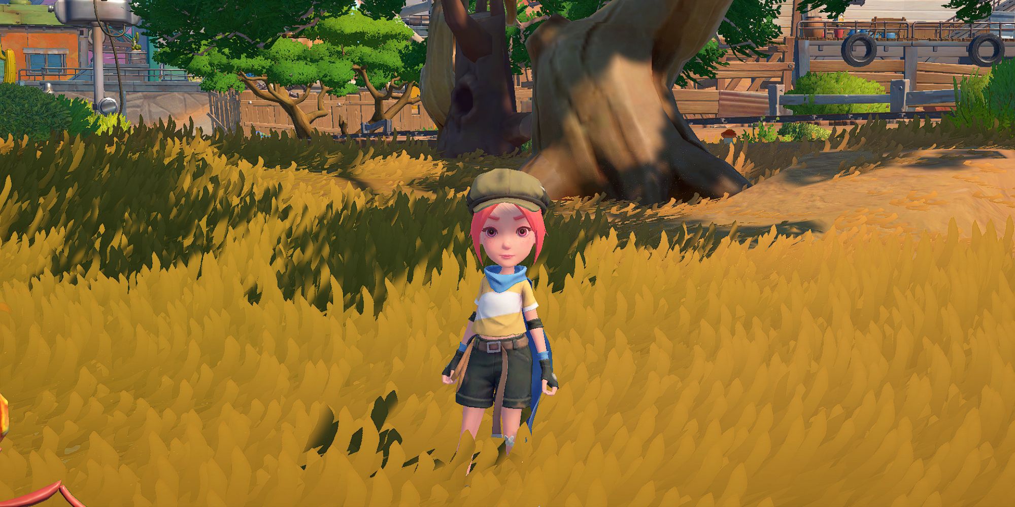 My Time At Sandrock screenshot of Elsie stood near a tree.