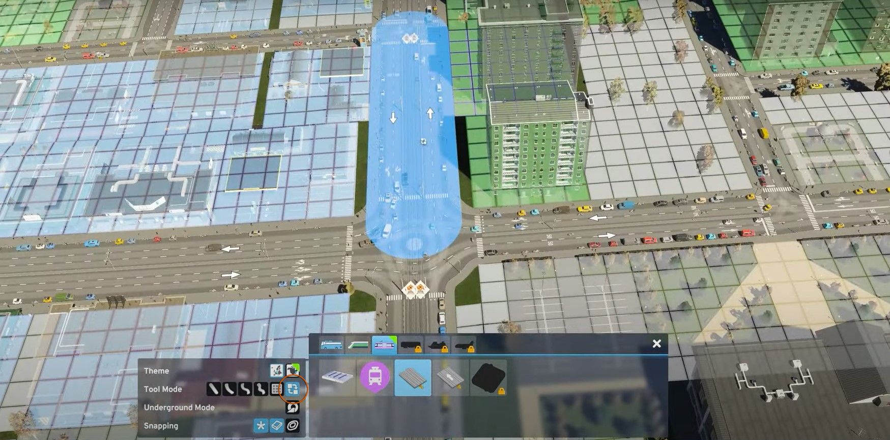 Upgrade roads with tram tracks in Cities: Skylines 2. 
