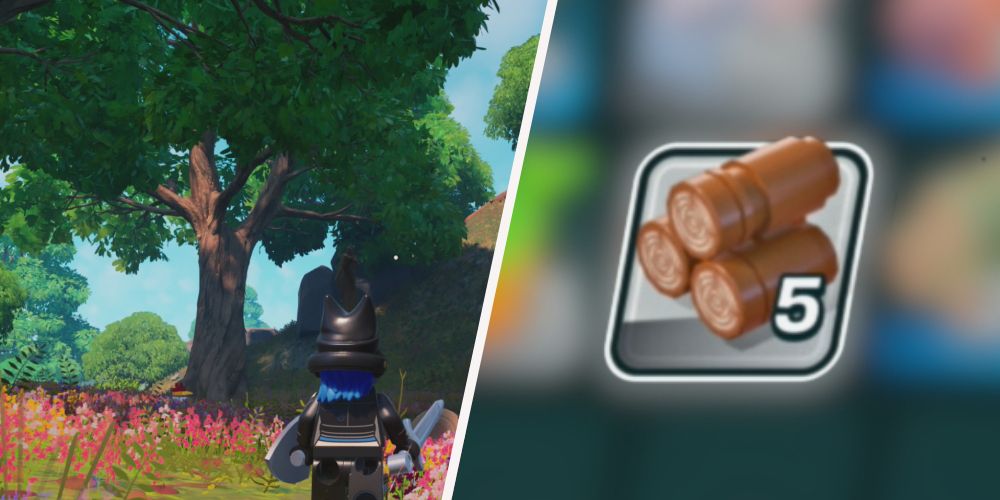 Lego Fortnite: Left: trees, right: wood in inventory