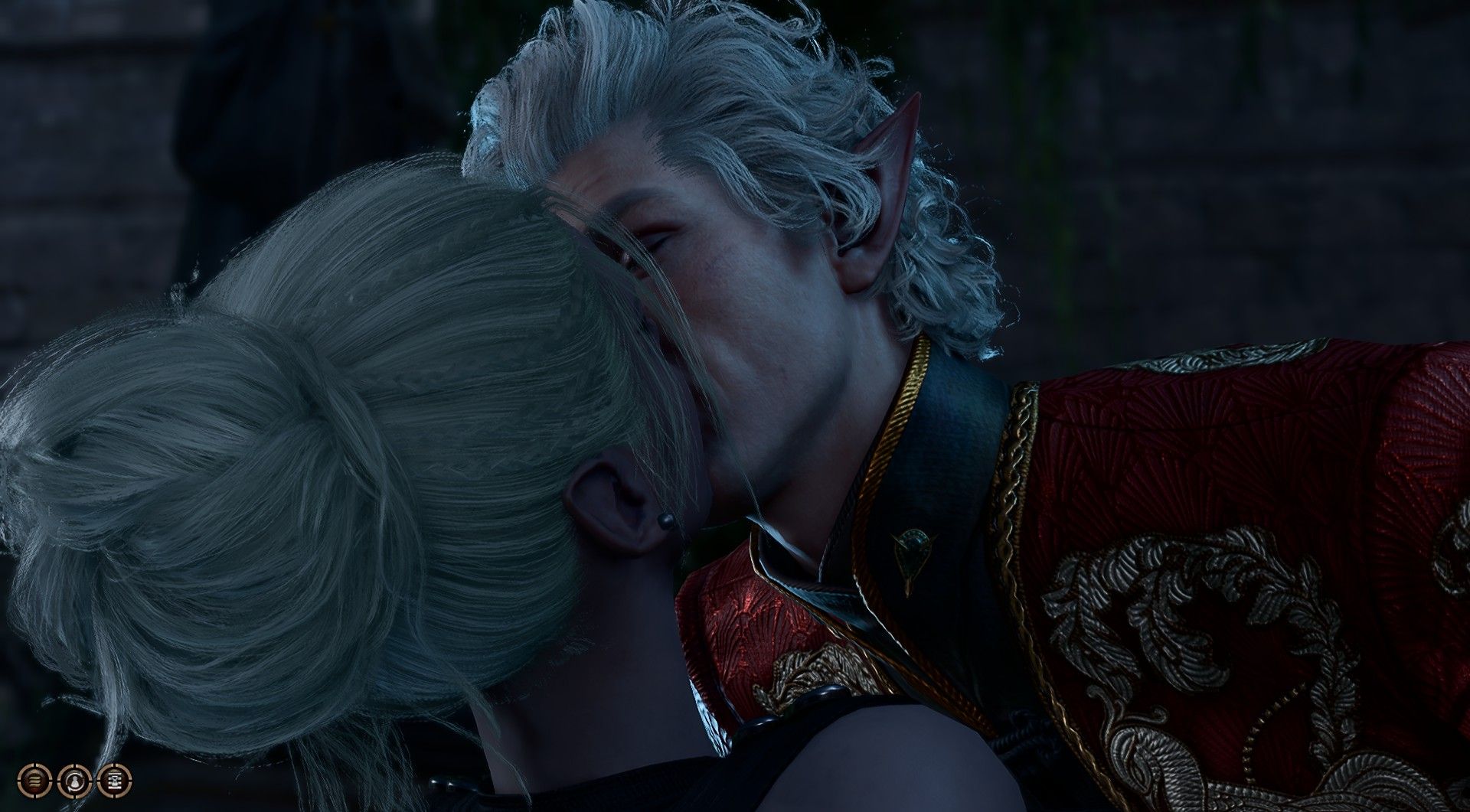 Player and Spawn Astarion kiss at end of graveyard scene in Baldur's Gate 3