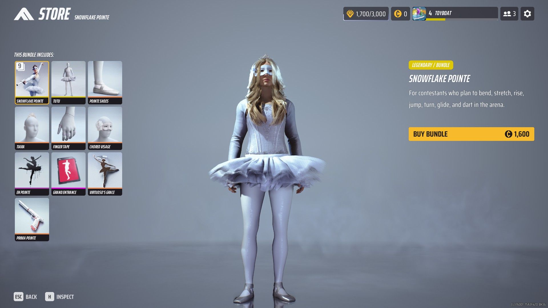 Spieler probiert im Finale die Schneeflocken-Ballerina-Kosmetik an