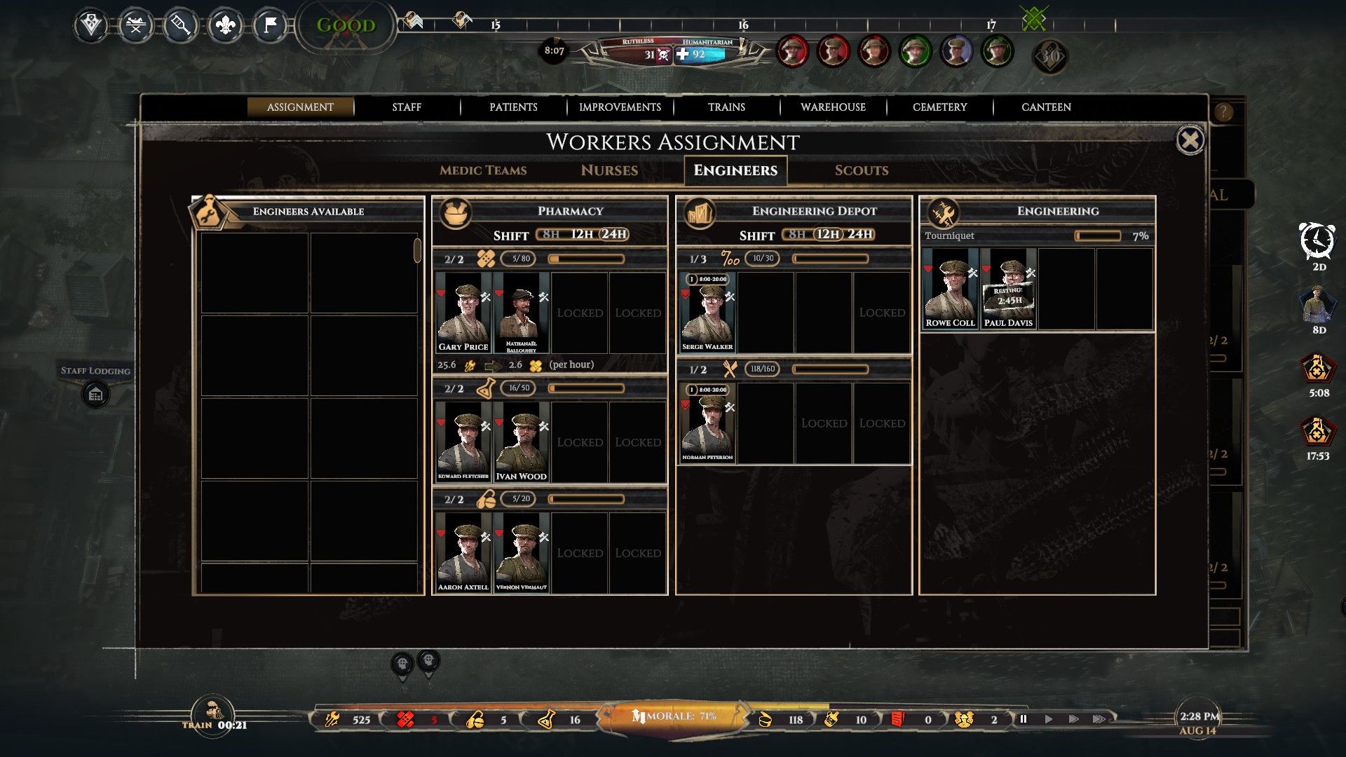 engineers are assigned to manufacturing and construction in War Hospital