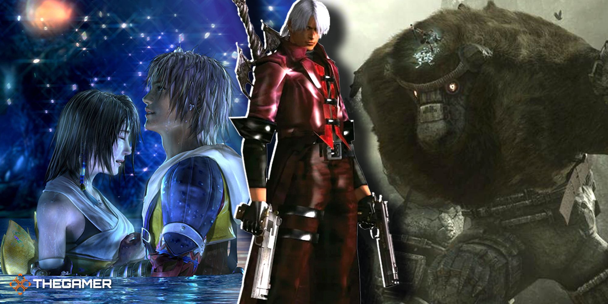 Game art from Shadow Of The Colossus, Final Fantasy X and Devil May Cry.