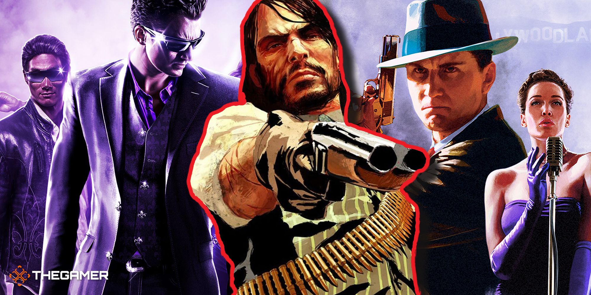 Game art from L.A. Noire, Red Dead Redemption and Saints Row The Third.