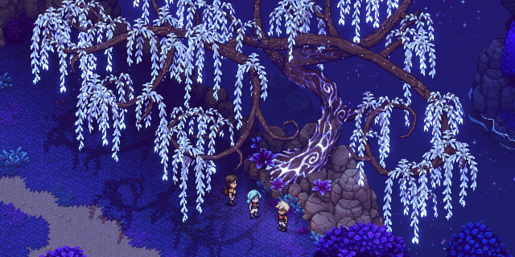Garl, Zale und Valere stehen vor einem leuchtenden Baum. 
