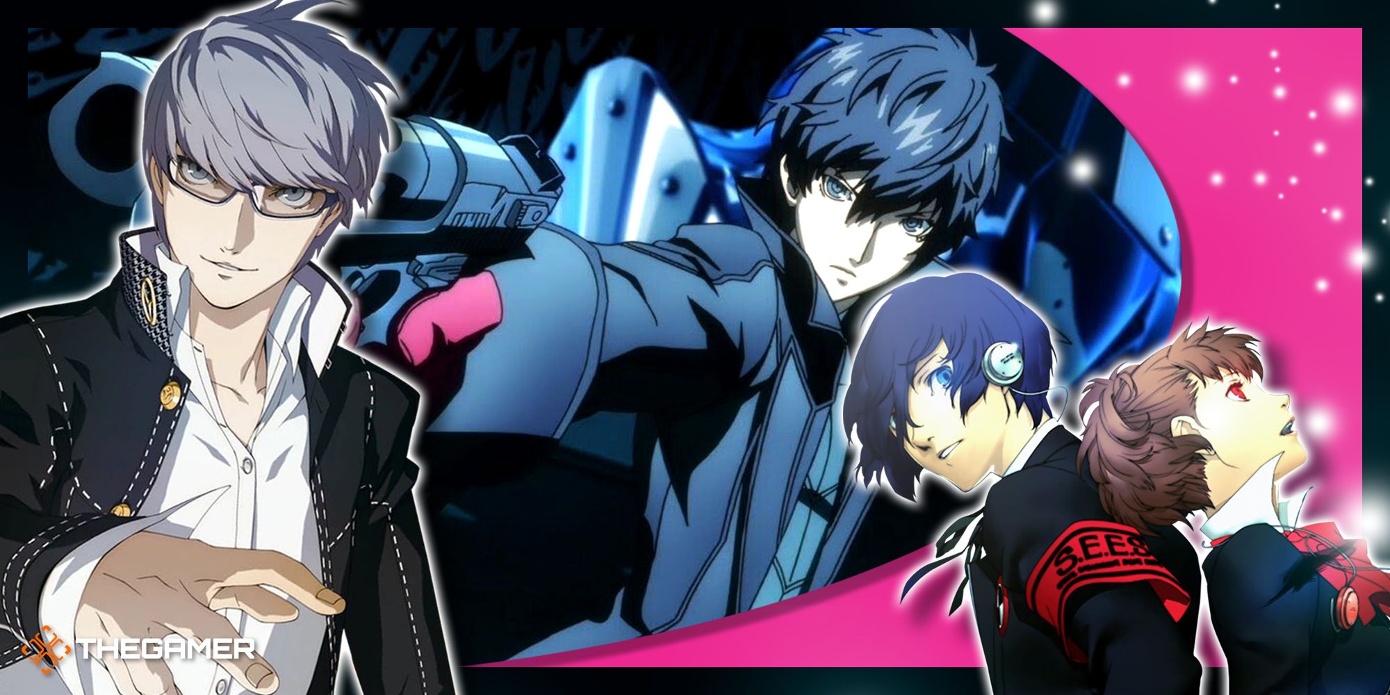 Game images from Persona 3, Persona 4 and Persona 5 Royal.