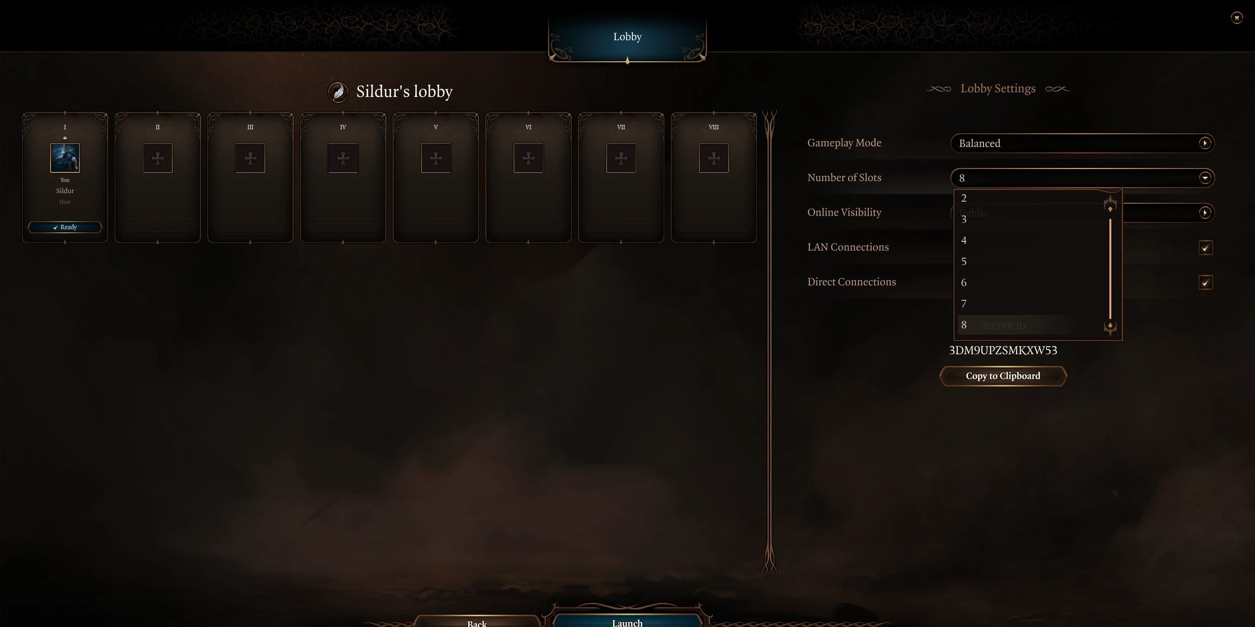 Party Limit Begone mod showing 8 open slots for multiplayer in Baldur's Gate 3