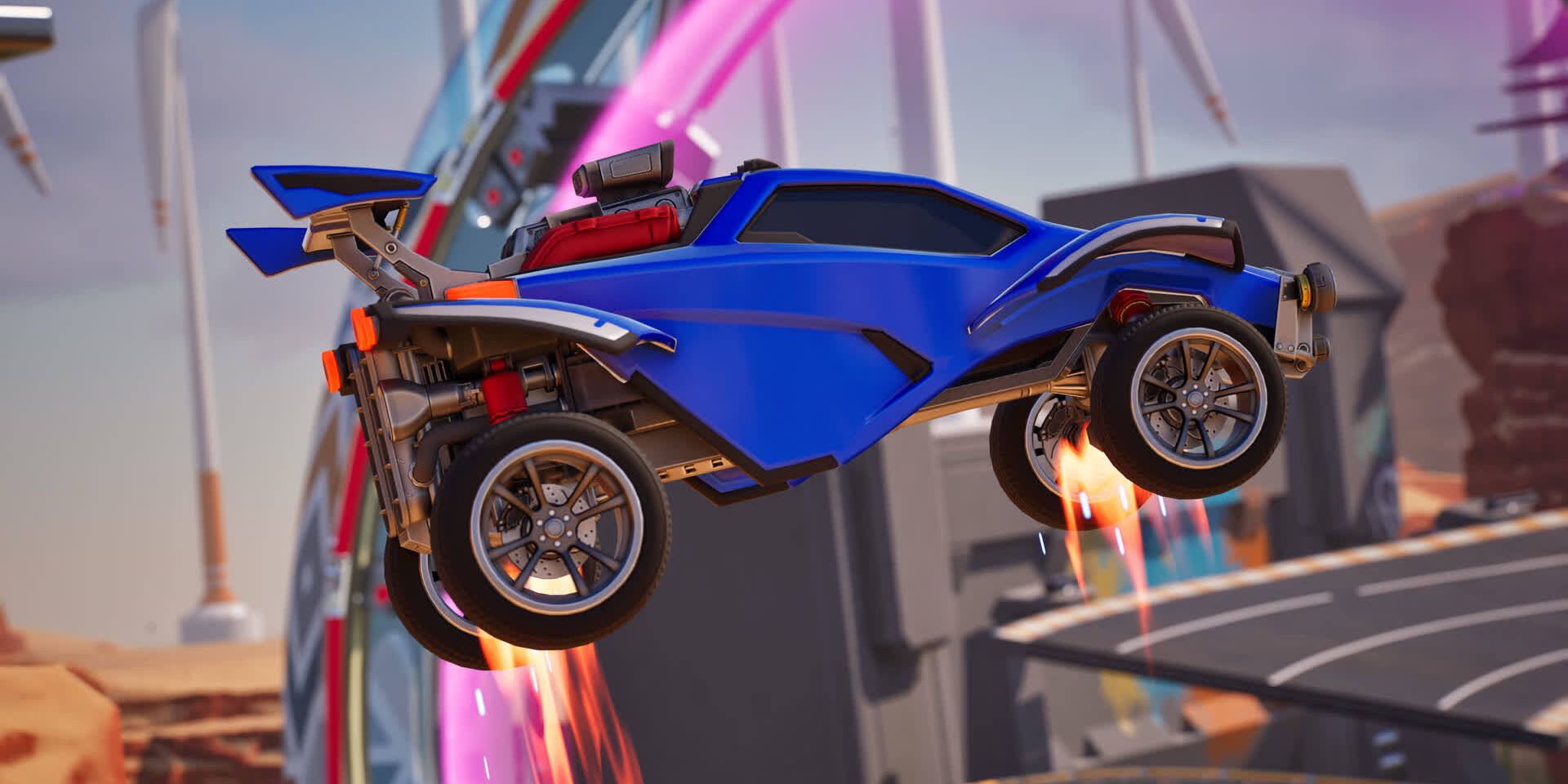 A car in the air in Fortnite Rocket Racing