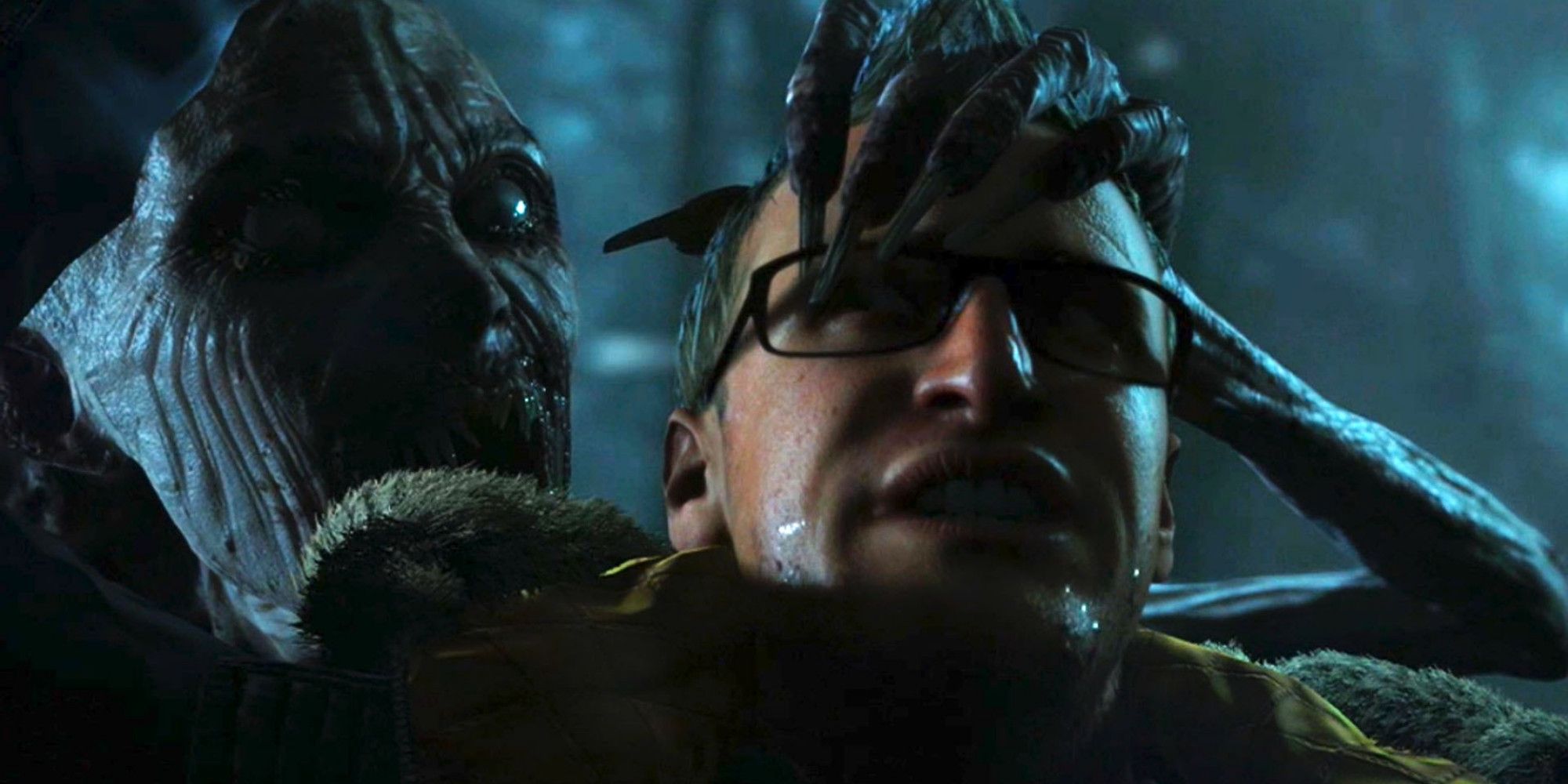 A character from Until Dawn that has been grabbed from behind by a Wendigo