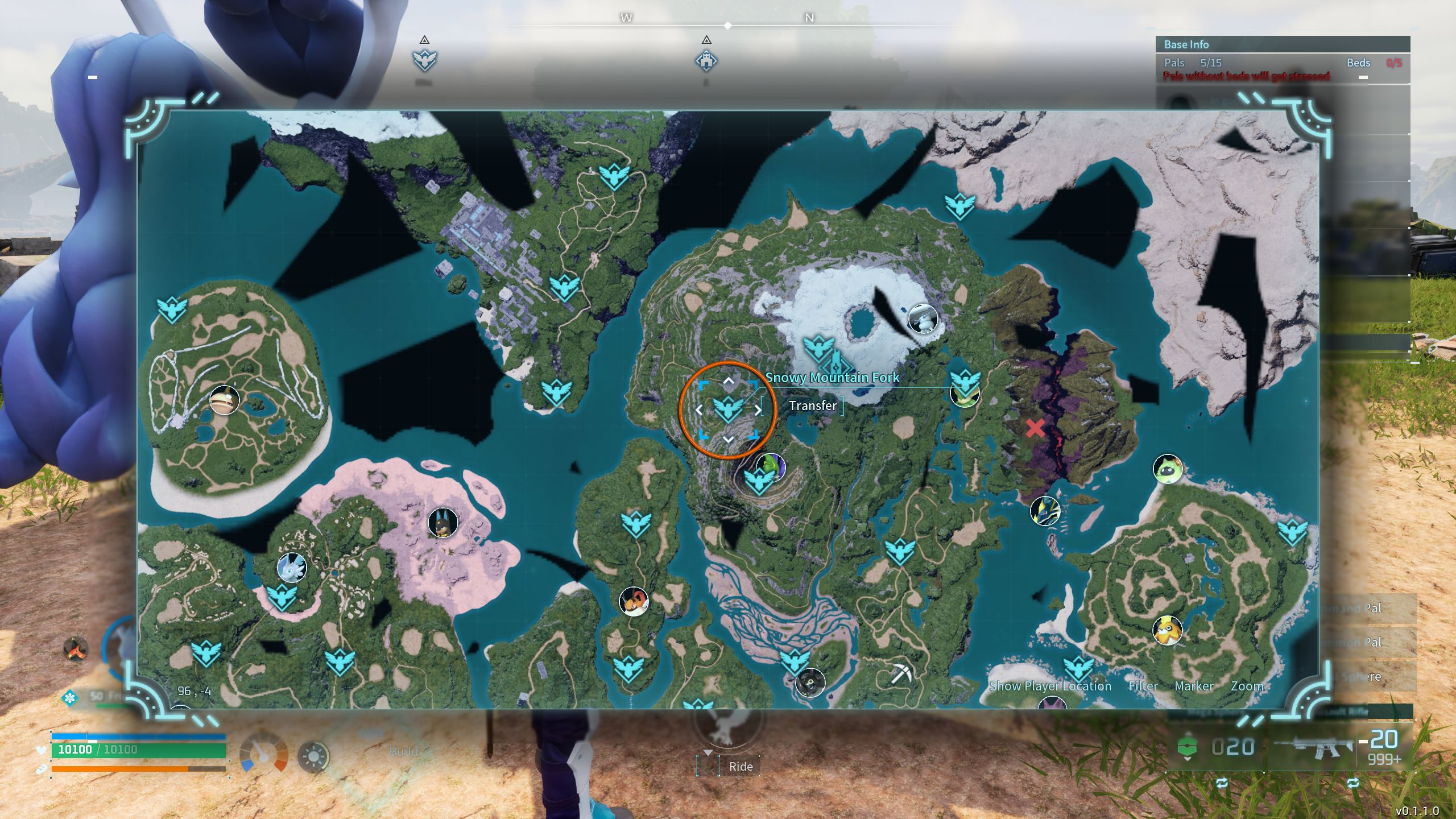 Ein Kreis auf der Karte zeigt den Standort von Gorirat, der Bones Palworld fallen lässt