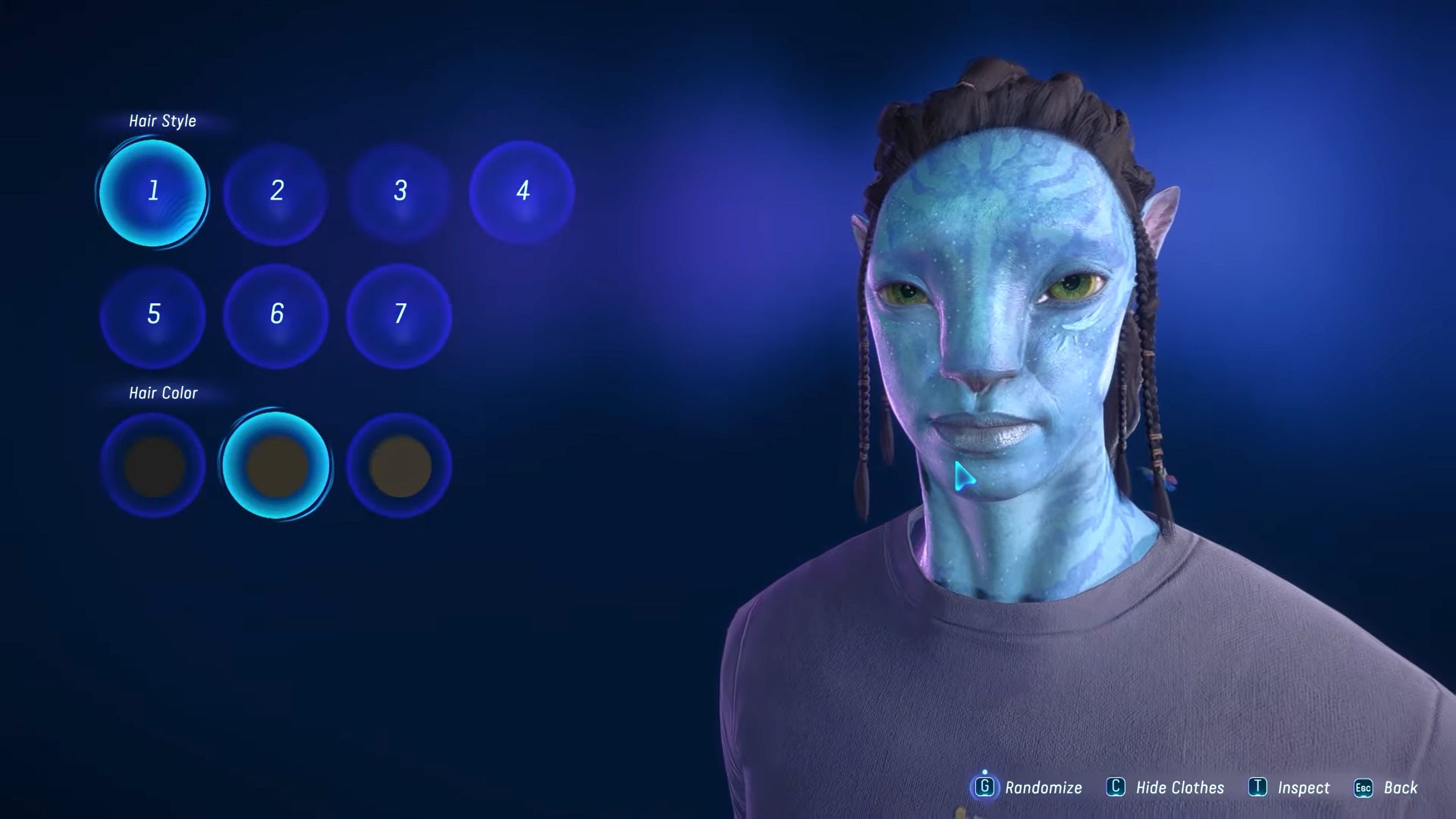 A picture showing the character hairstyle menu Avatar Frontiers of Pandora