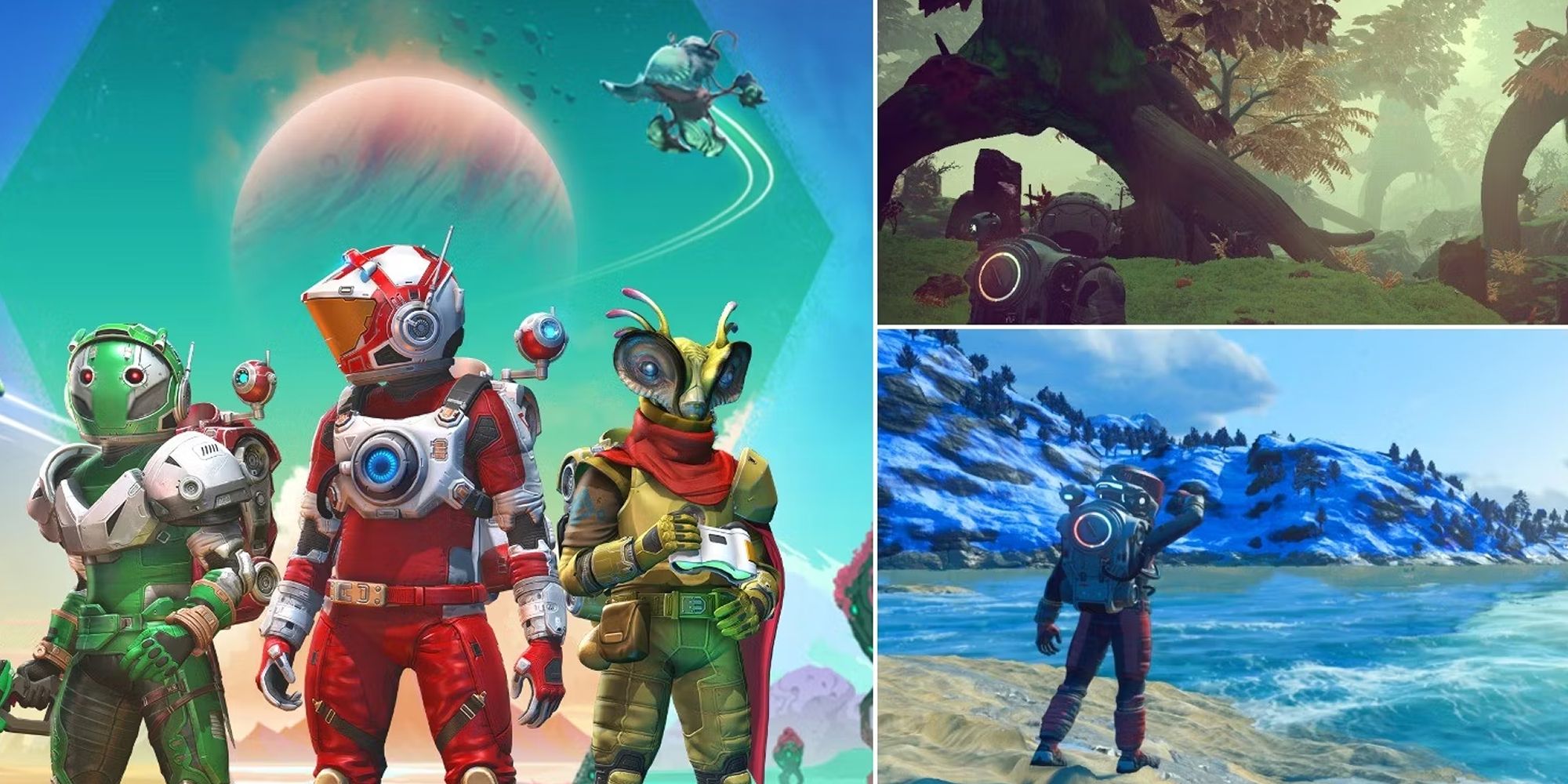 A Split Image Depicting Scenes From No Man's Sky