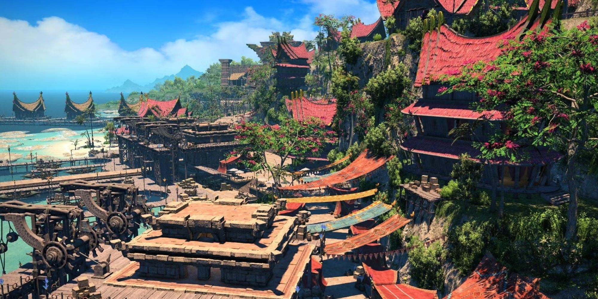 A work in progress screenshot of the new hub city in FF14 Dawntrail