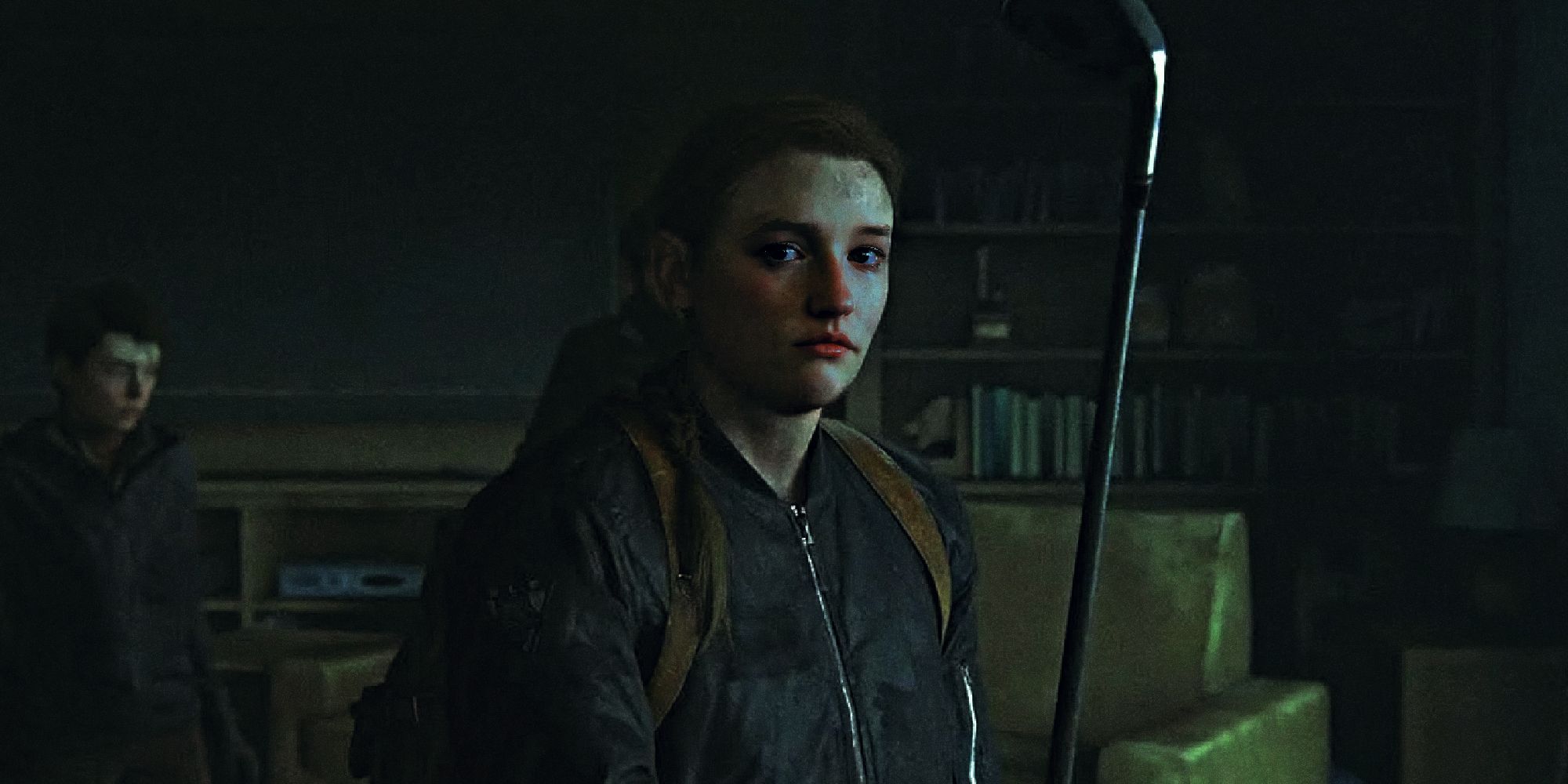 Kaitlyn Dever's face photoshopped onto Abby from the Last of Us in the golf club scene