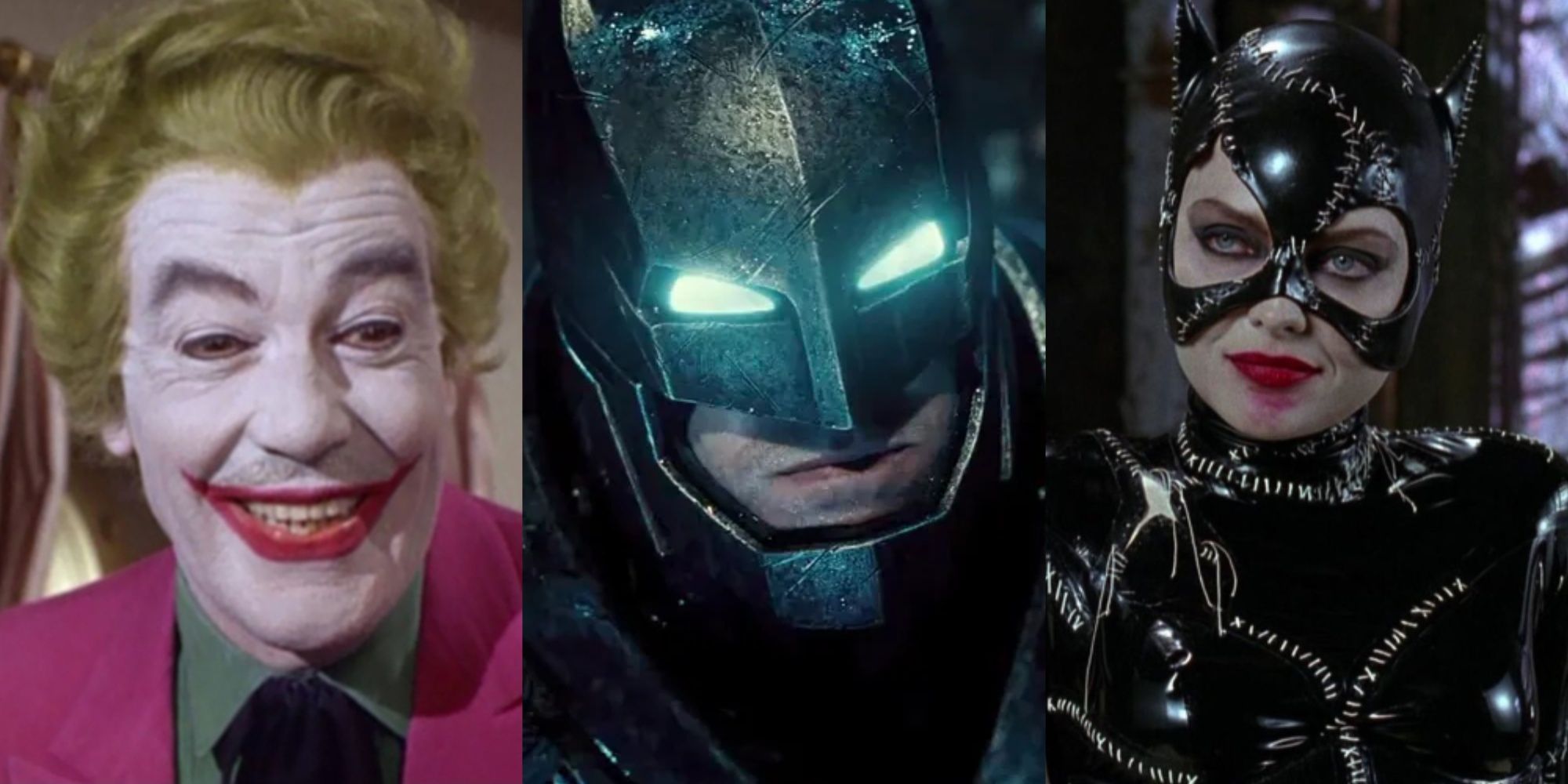 Actors To Play Main Batman Characters Featured Split Image Joker, Batman, and Catwoman