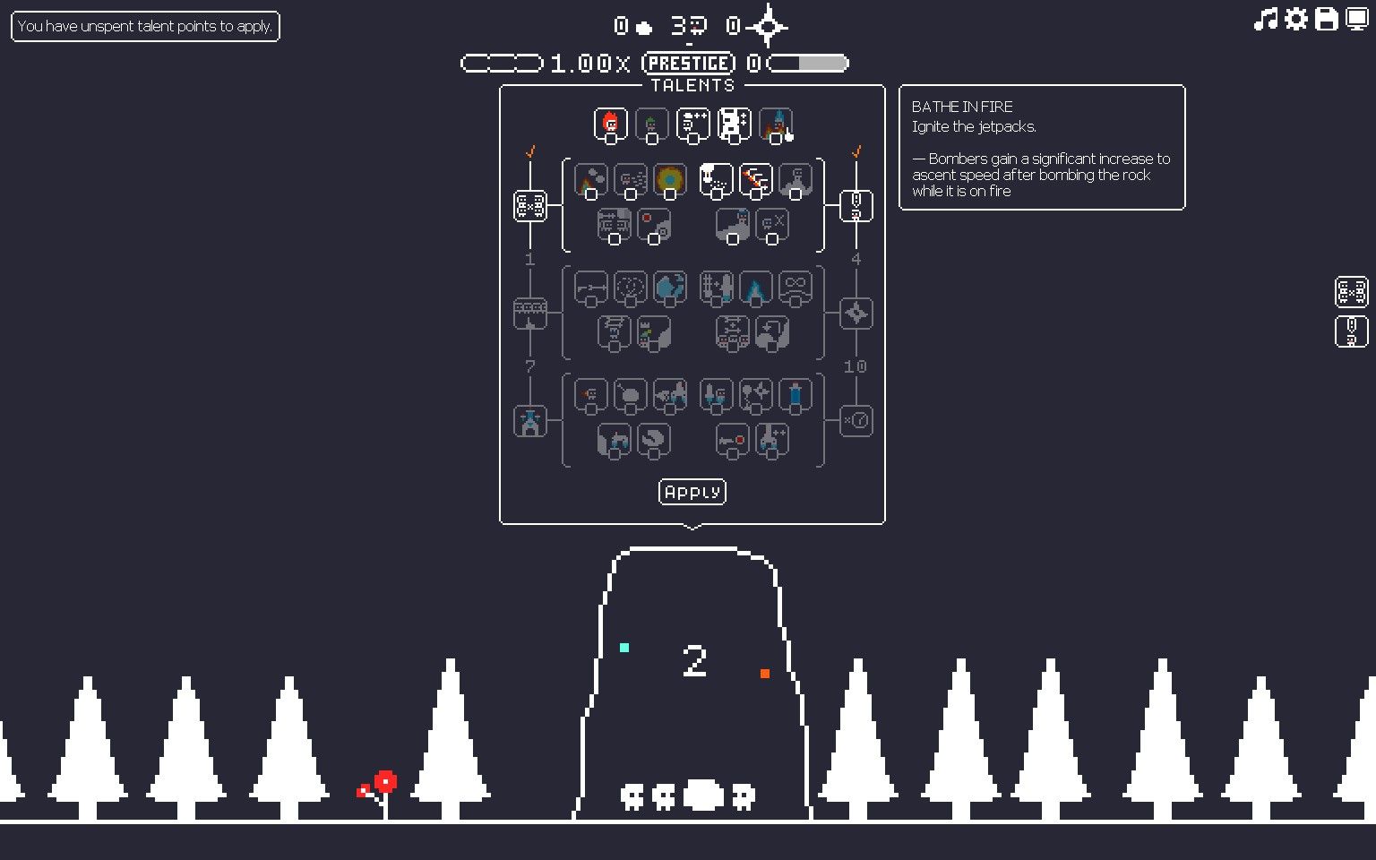 The Talent Tablet, showing the various tiers and upgrades available in The Gnorp Apologue.