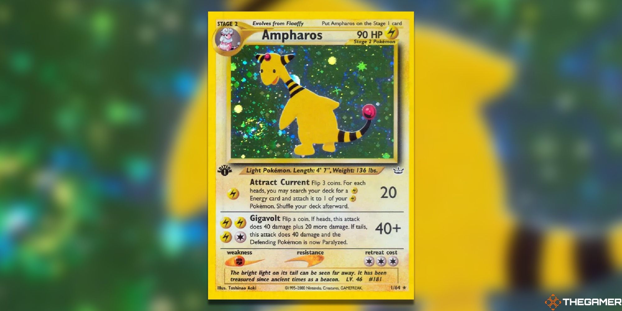 Ampharos' Card art featuring a swirl to the left of its paw from Neo Revelation.