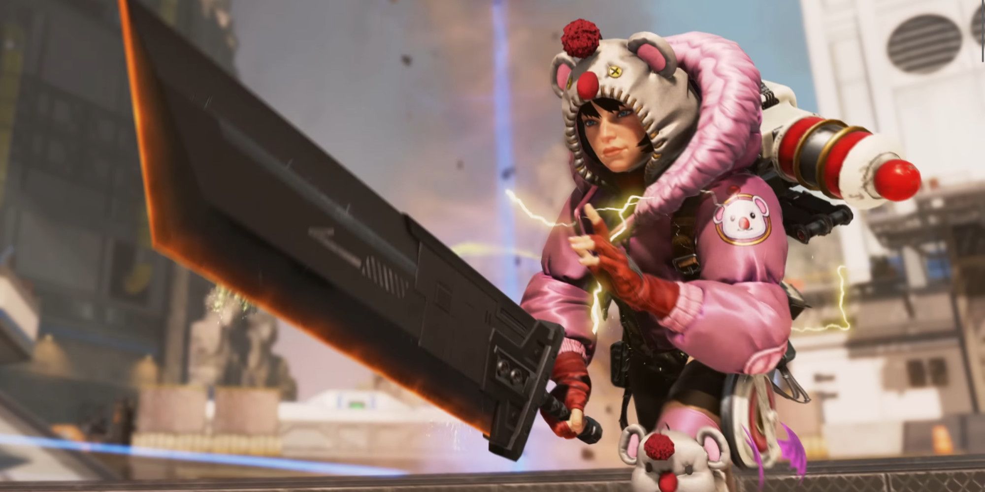 An Apex Legends character dressed as Yuffie from Final Fantasy holding a Buster Sword