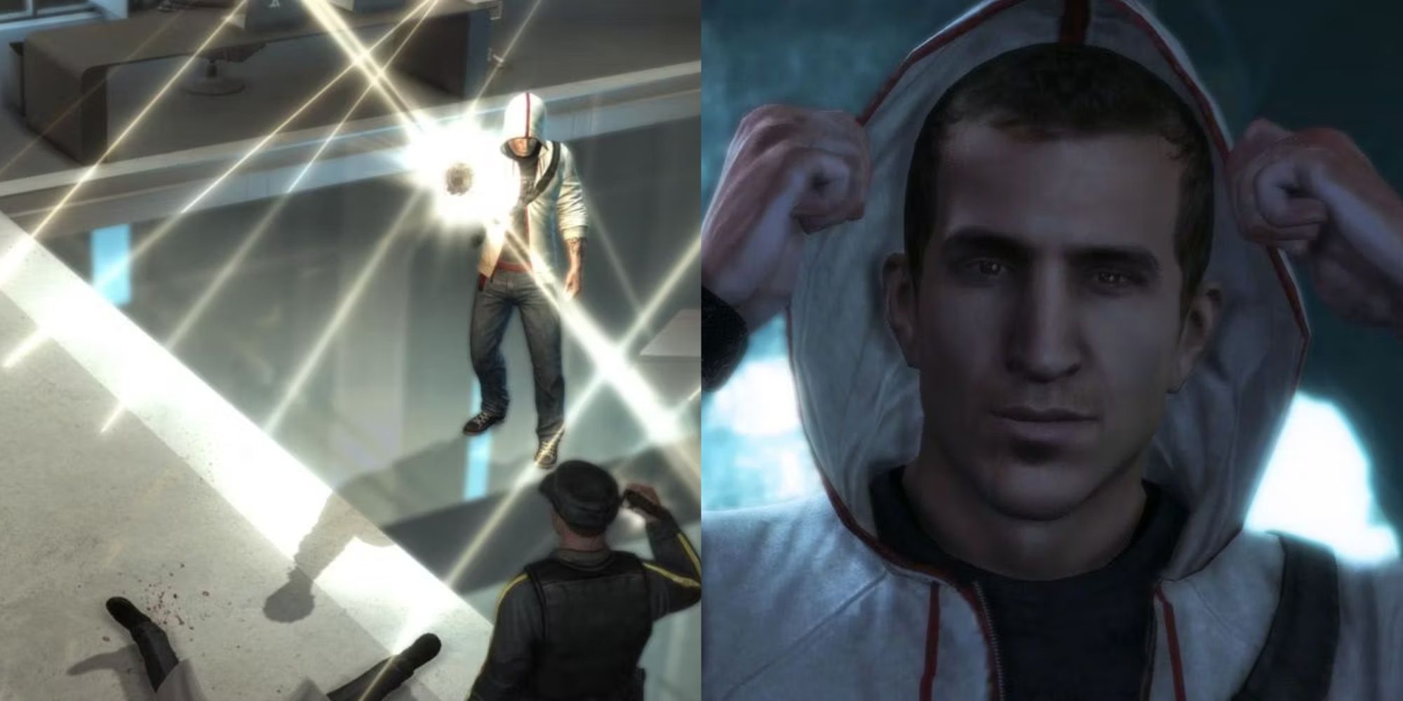 Assassin's Creed Who Is Desmond Miles Featured Split Image Desmond With Apple and Putting Up Hood