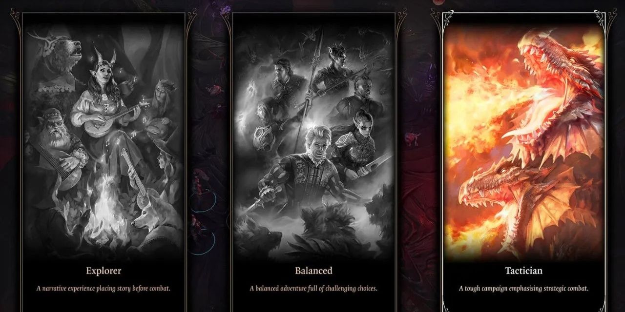 Baldur's Gate 3 difficulty options with tactician mode highlighted