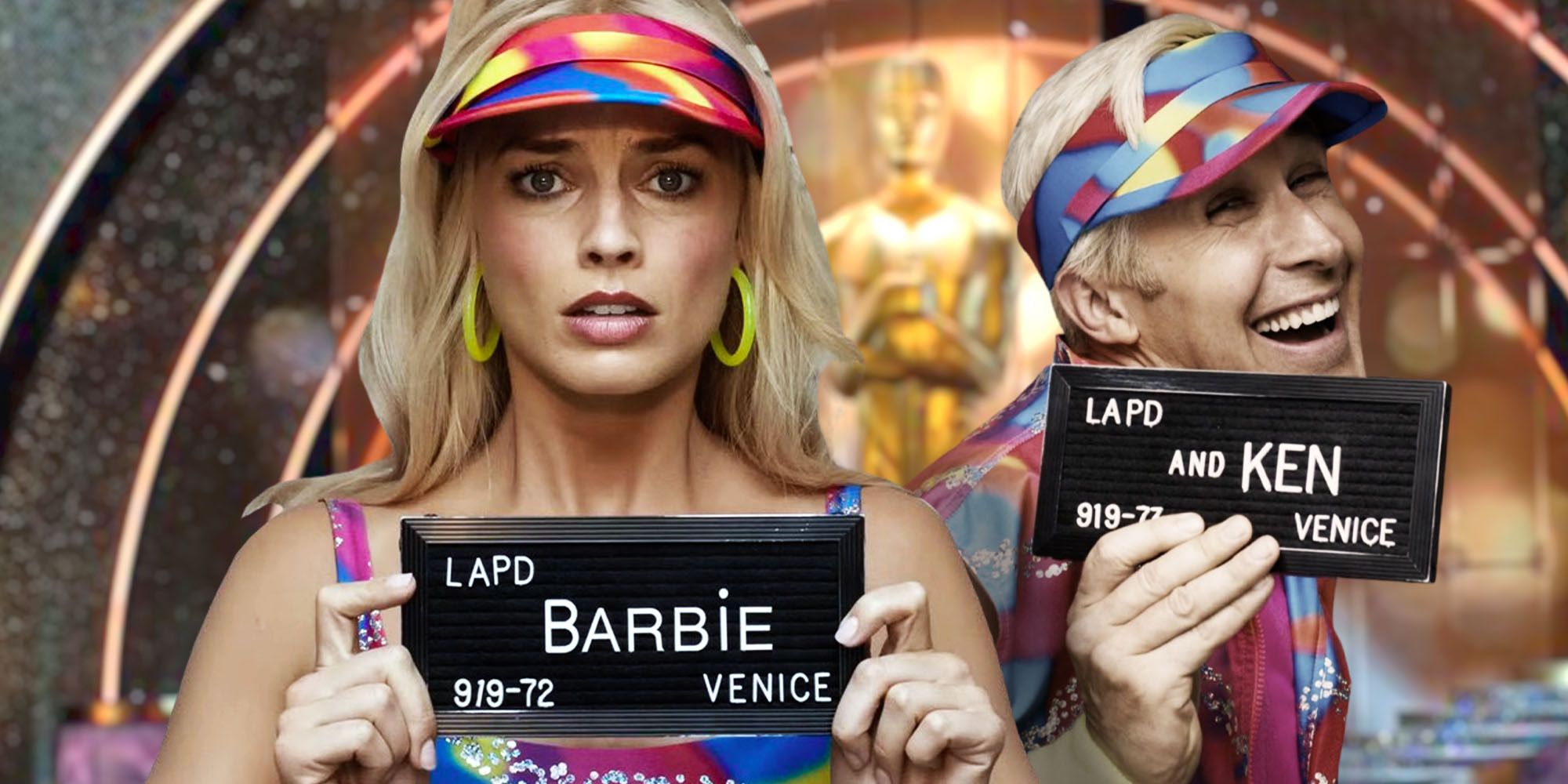 Barbie and Ken with their arrest photos at the Oscars