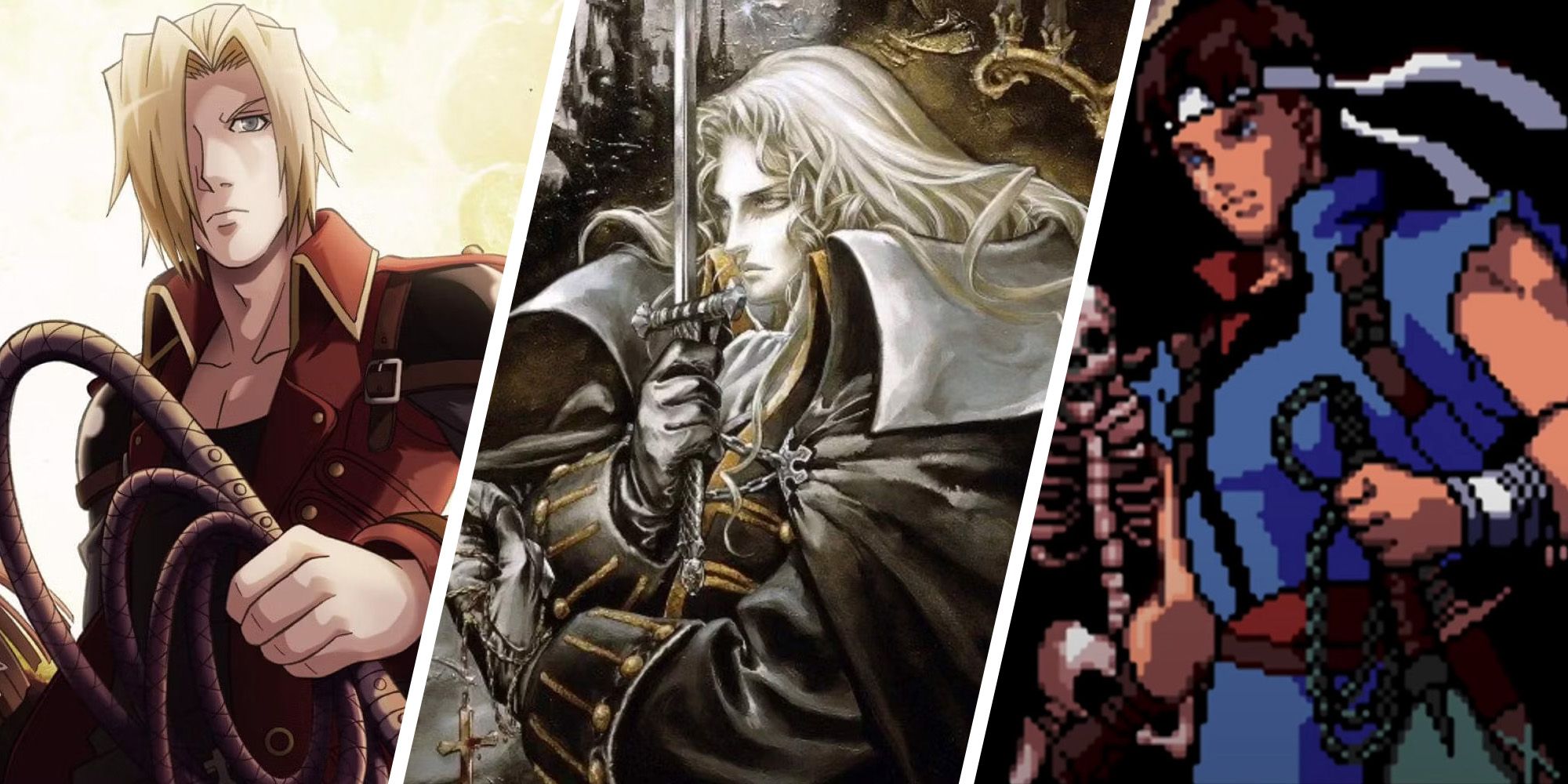 Castlevania: Split image of Portrait of Ruin, Symphony of the Night, and Rondo of Blood