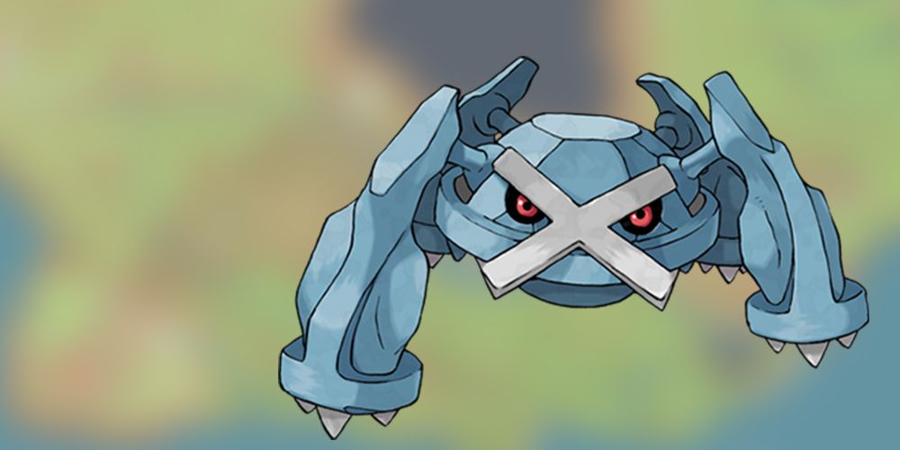 Metagross posing over a background of the Indigo Disk map.