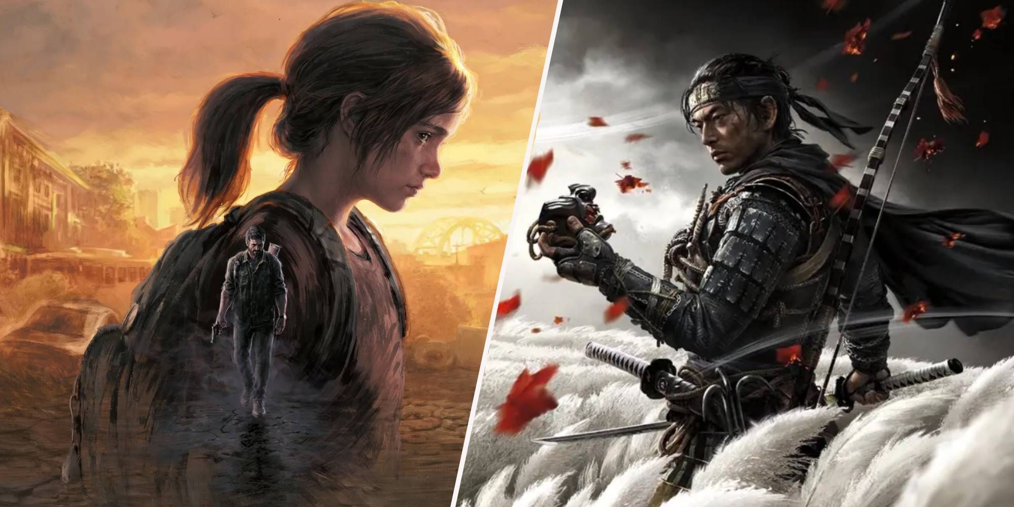 A feature image of cover art from The Last of Us and Ghost of Tsushima 