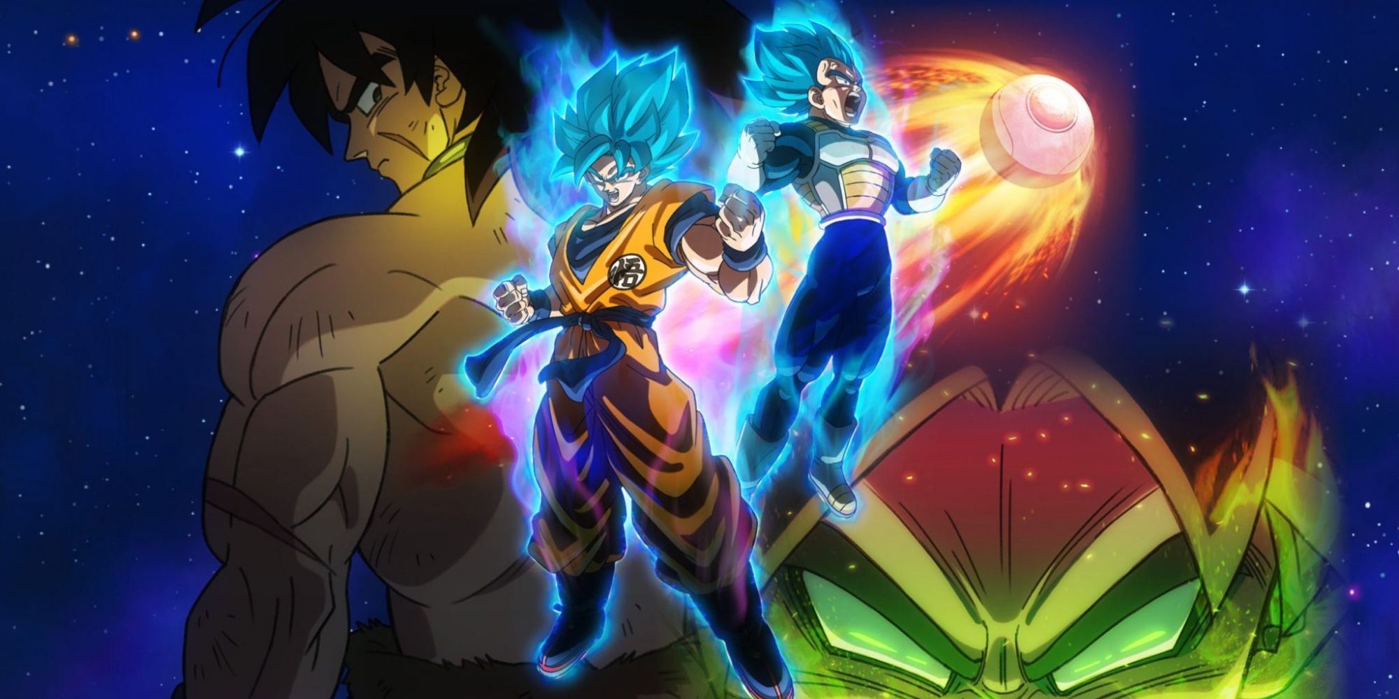 art of broly movie with saiyans hovering in the air