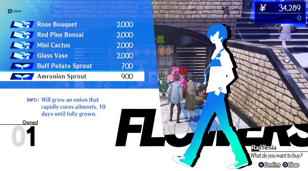 Buying plants in Persona 3 Reload from Rafflesia.