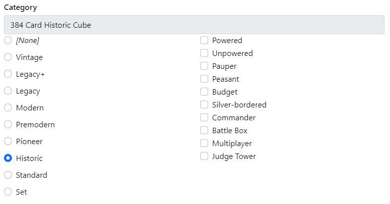 A list of different Cube classifications as listed on CubeCobra.com