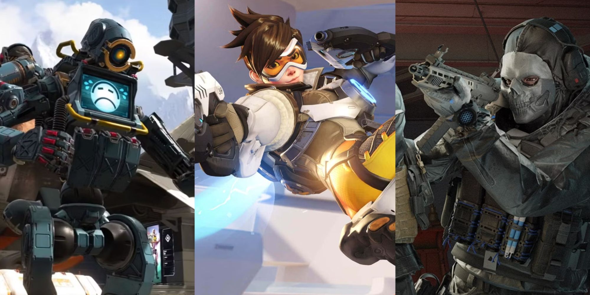 Collage of Apex Legends, Overwatch 2, and Call of Duty