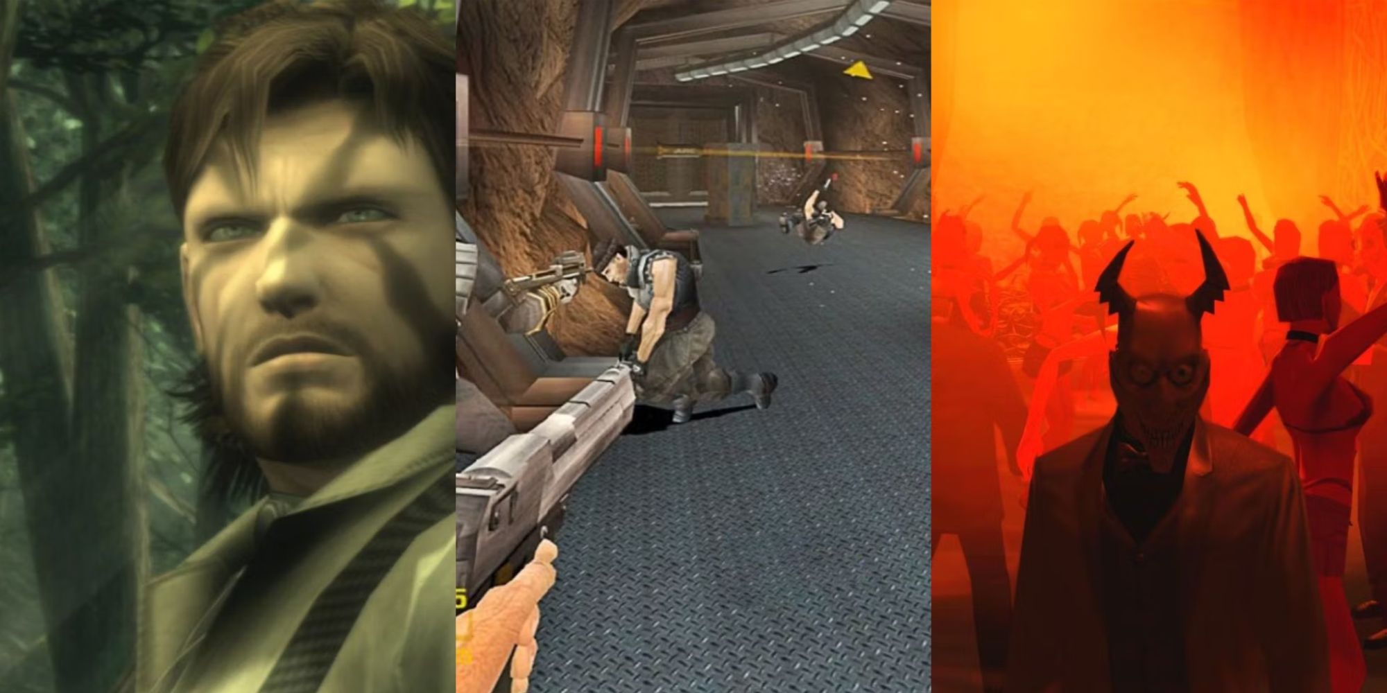 Collage of Stealth Games PS2 - Metal Gear Solid Snake Eater, Goldeneye, and Hitman