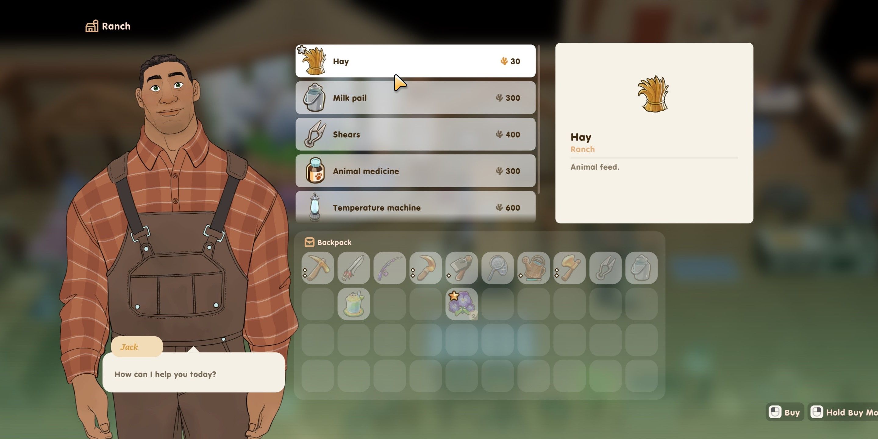 Coral Island: An image of Jack&rsquo;s Ranch Shop screen