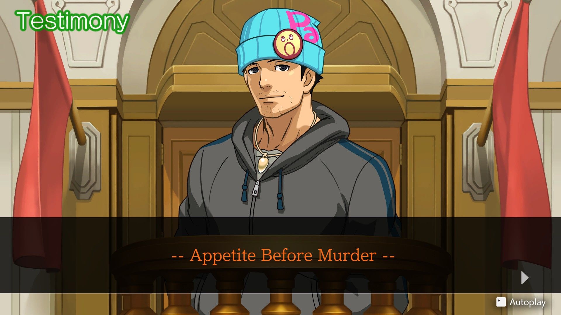 Cross examining Olga Orly in Ace Attorney Apollo Justice about eating before the game