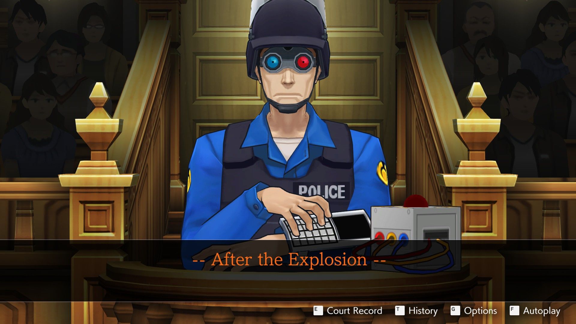 In „Ace Attorney Dual Destinies“ wird Ted Tonate ins Kreuzverhör genommen, nachdem die Bombe explodierte