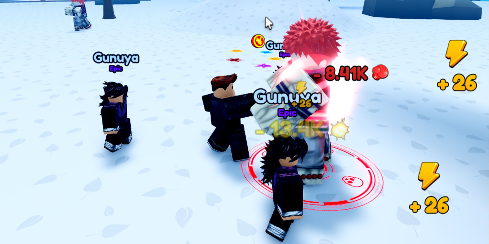 In Anime Max Simulator, a Roblox character and his team of warriors battle against a Demon Hunter character.