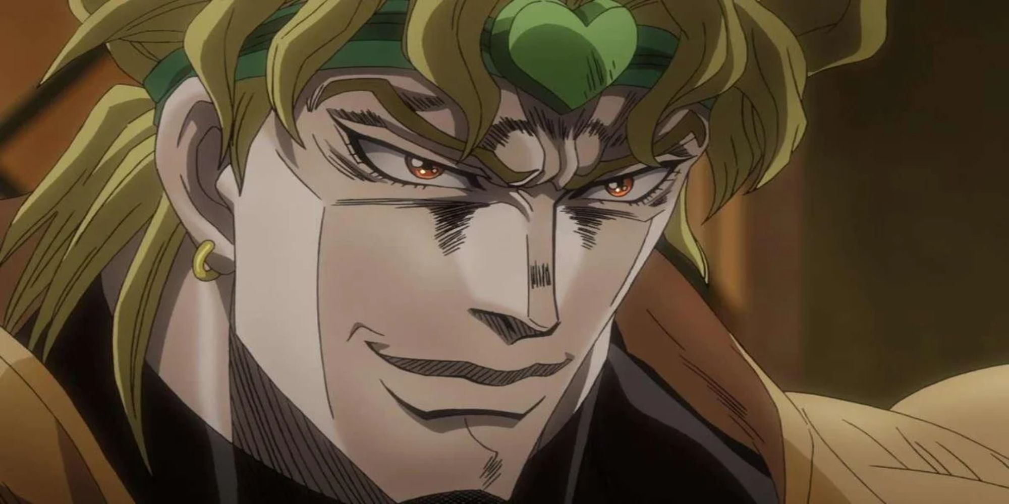 Dio Brando smiling in Jojo's bizarre adventure.