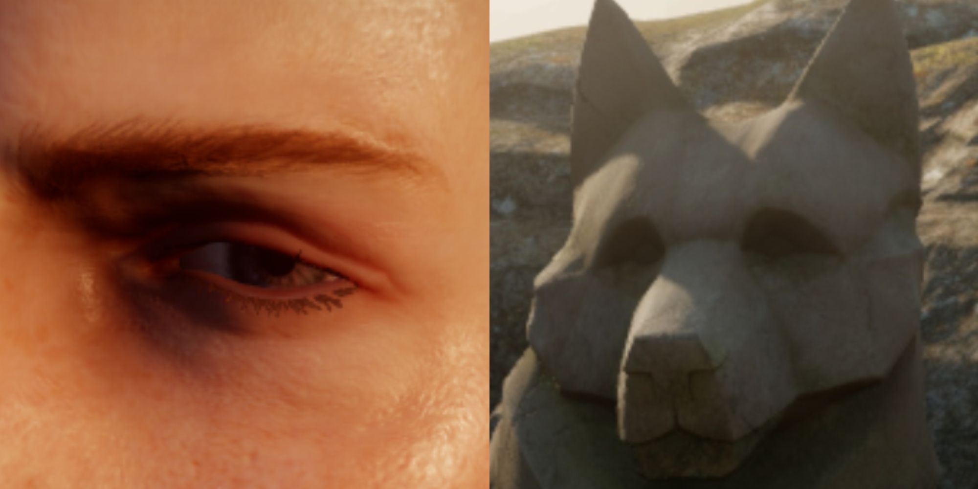 Dragon Age Inquisition, solas' eye up close and statue of dreadwolf