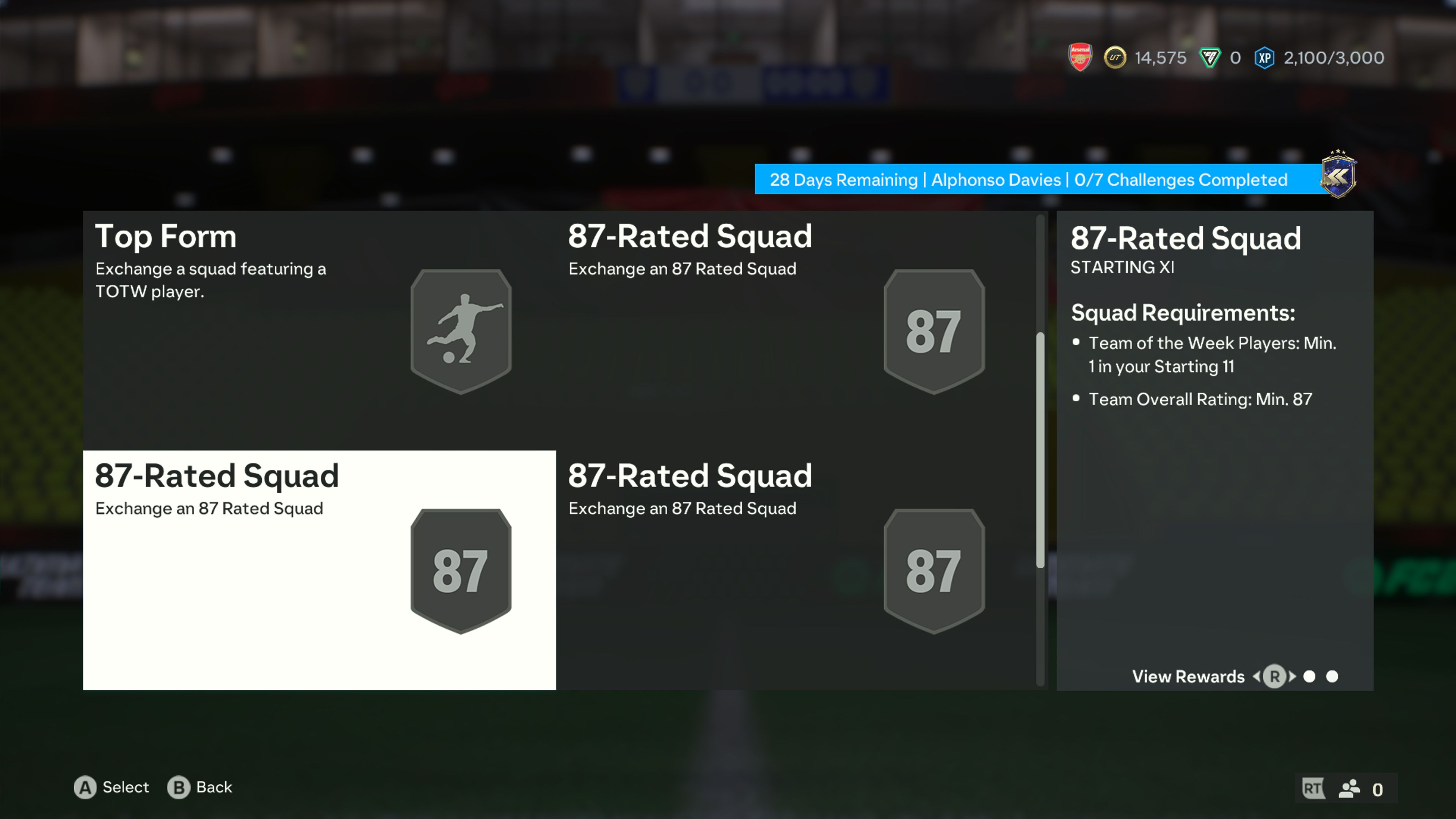 The Challenges list in the Flashback Alphonse Davies SBC in EA Sports FC 24.