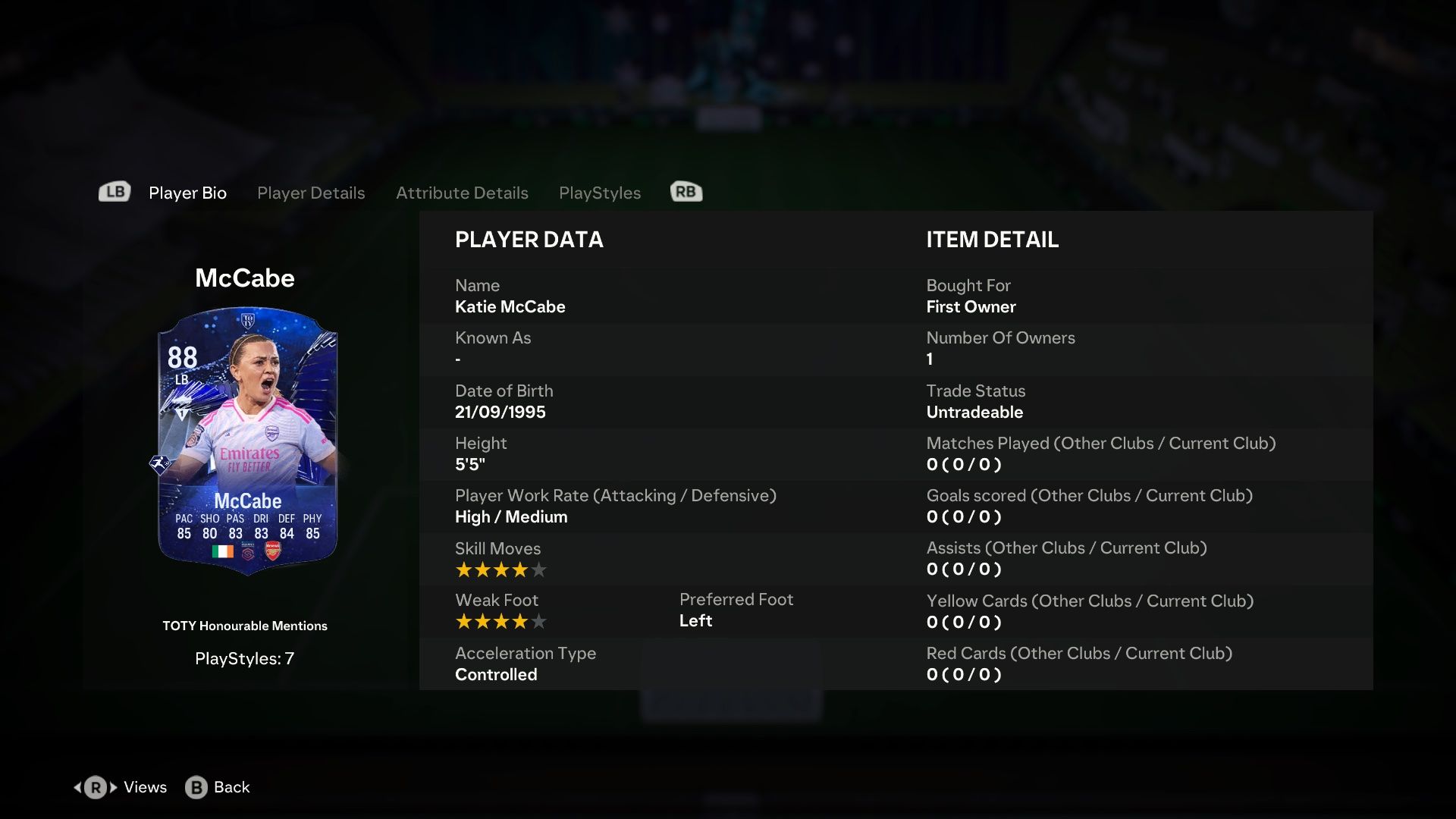 Katie McCabe's Objective Card in EA Sports FC 24.