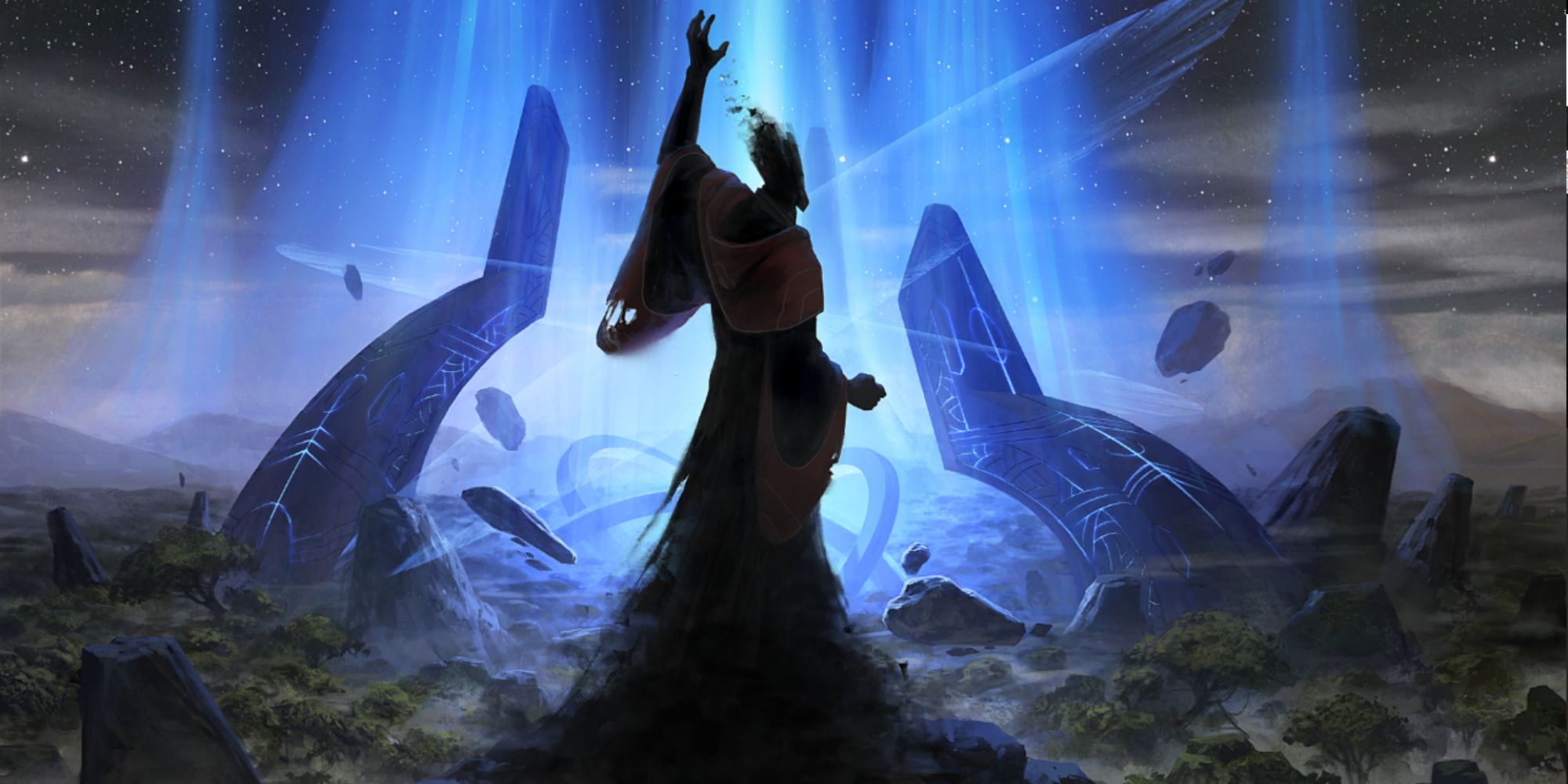 A mage awakens a piece of alien technology on the loading screen of Endless Legend