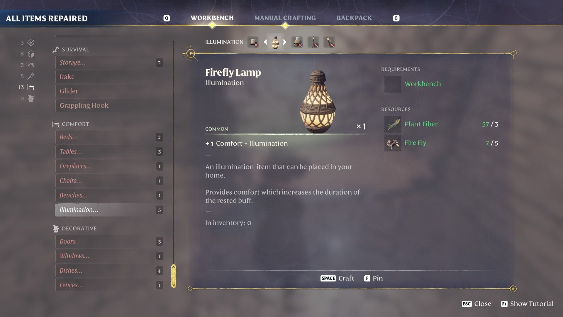 enshrouded firefly lamp crafting screen